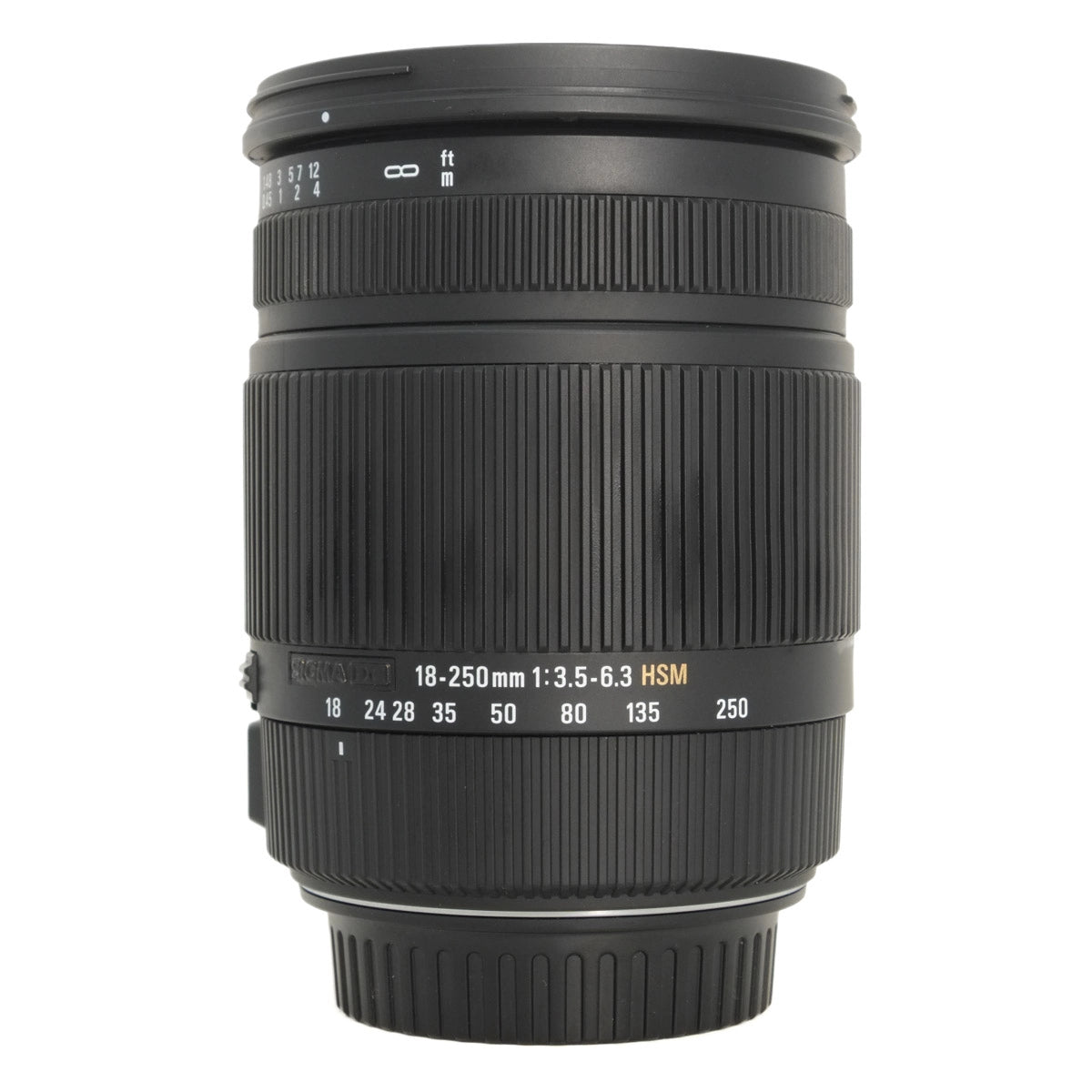 Used Sigma 18-250mm F3.5-6.3 DC OS HSM lens in Canon EF-S fitting - front angle