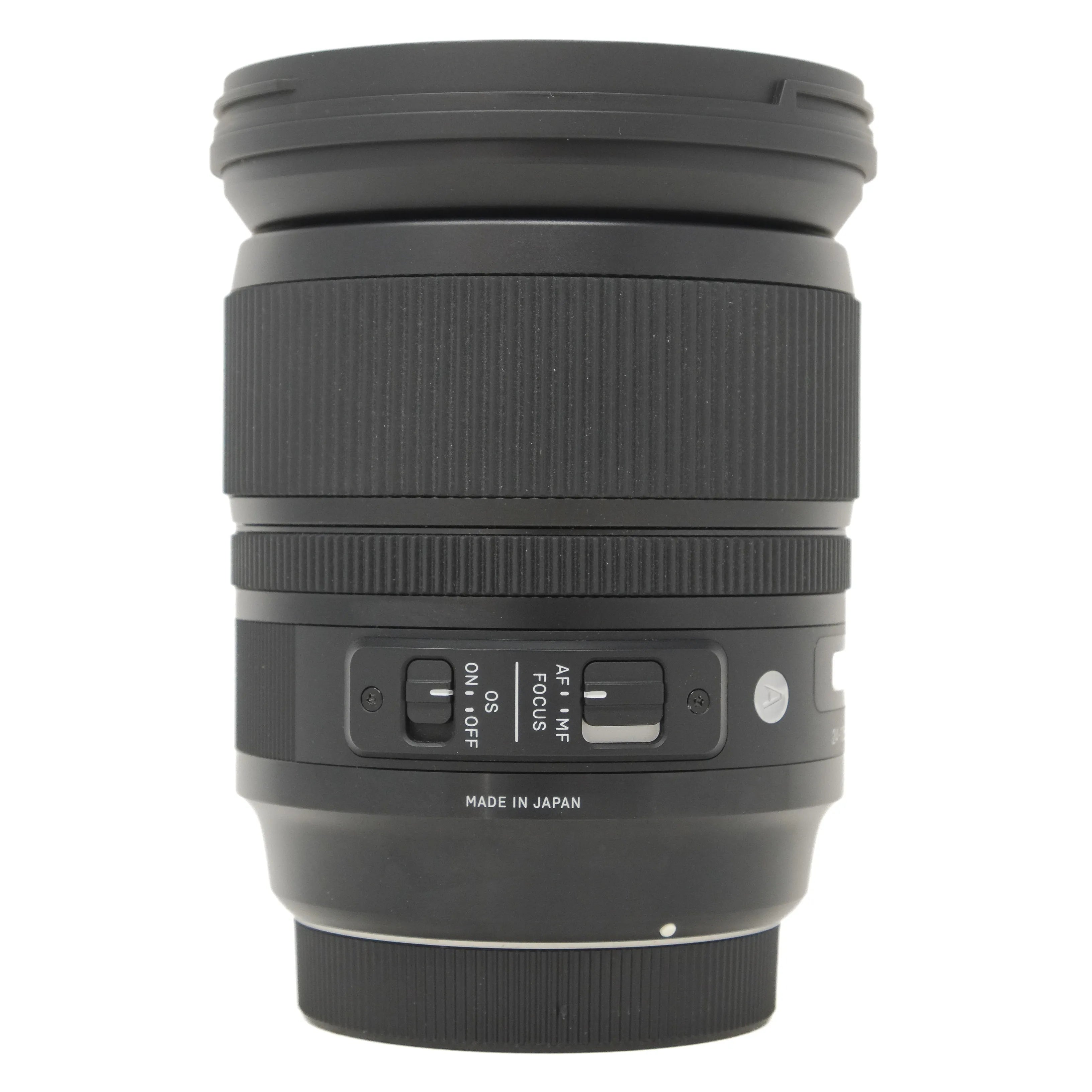 Camera lens with control buttons on a white background