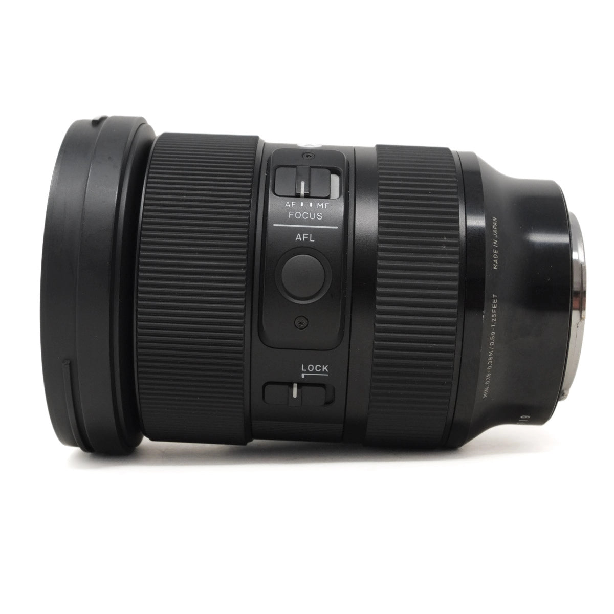 Camera lens with control buttons on a white background