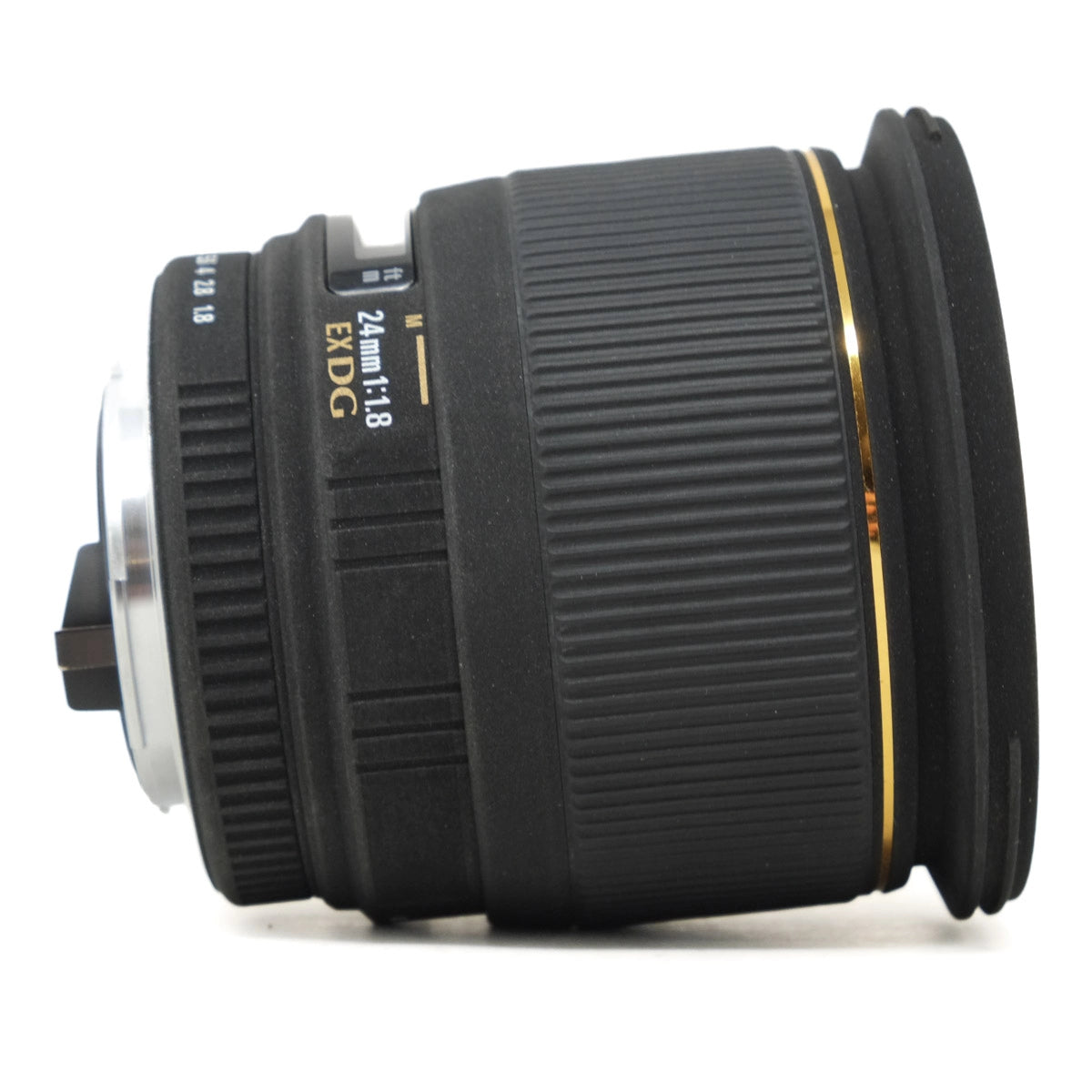 Camera lens with text on a white background