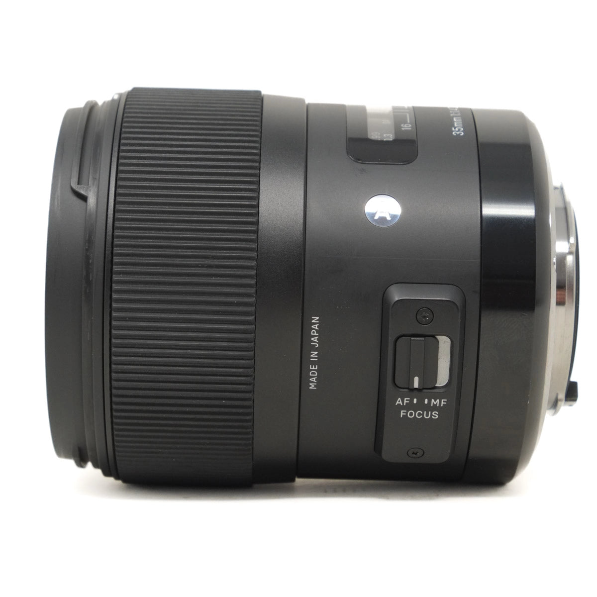 Camera lens with control buttons on a white background