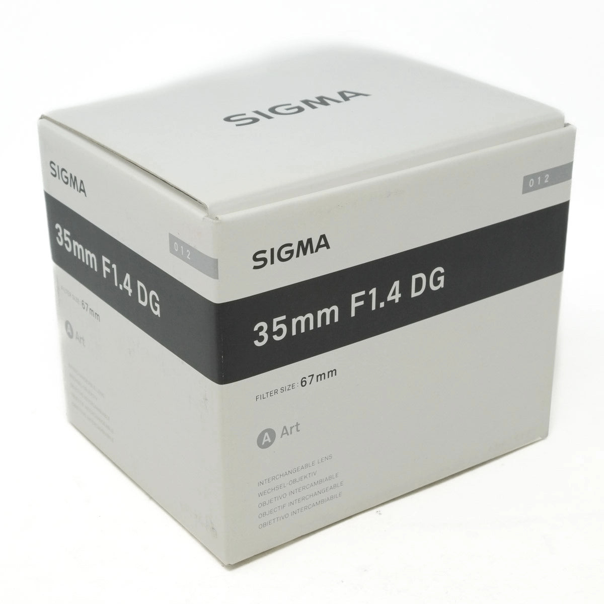 Sigma 35mm F1.4 DG camera lens packaging box on a white background