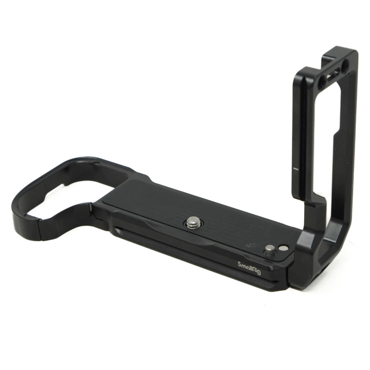 Black camera accessory on a white background