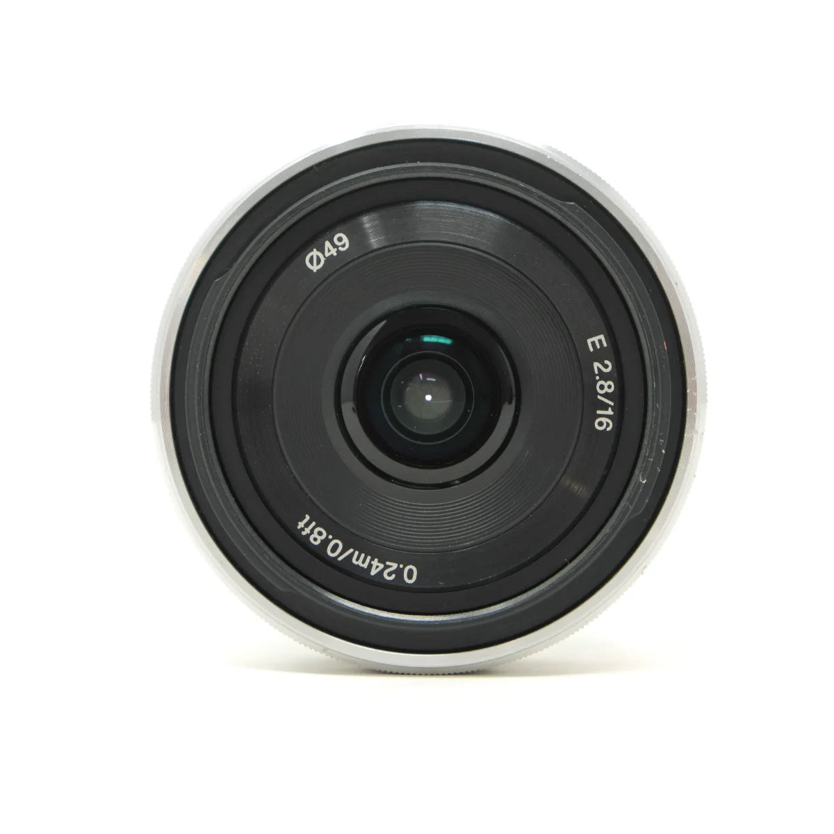 Used Sony 16mm F2.8 Pancake Lens in Silver E Mount - top angle