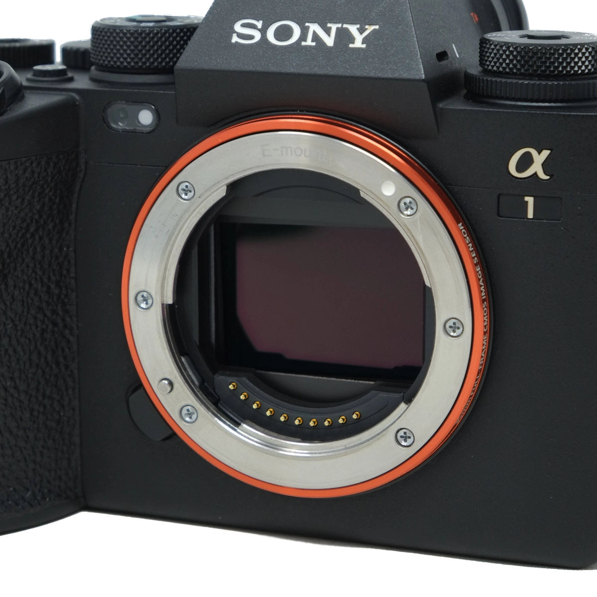 Sony camera body with lens mount on a white background