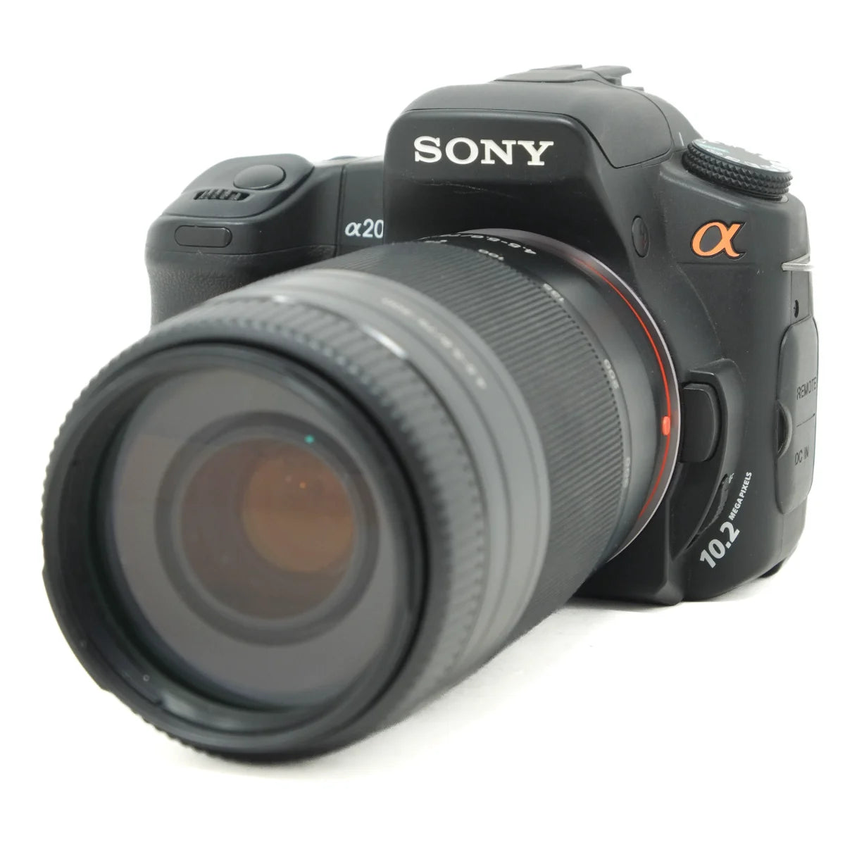 Used Sony A200 DSLR + Sony 75-300mm F4.5-5.6 lens - front angle