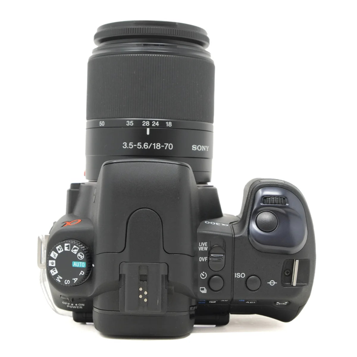 Used Sony A300 DSLR camera with 18-70mm lens - top angle
