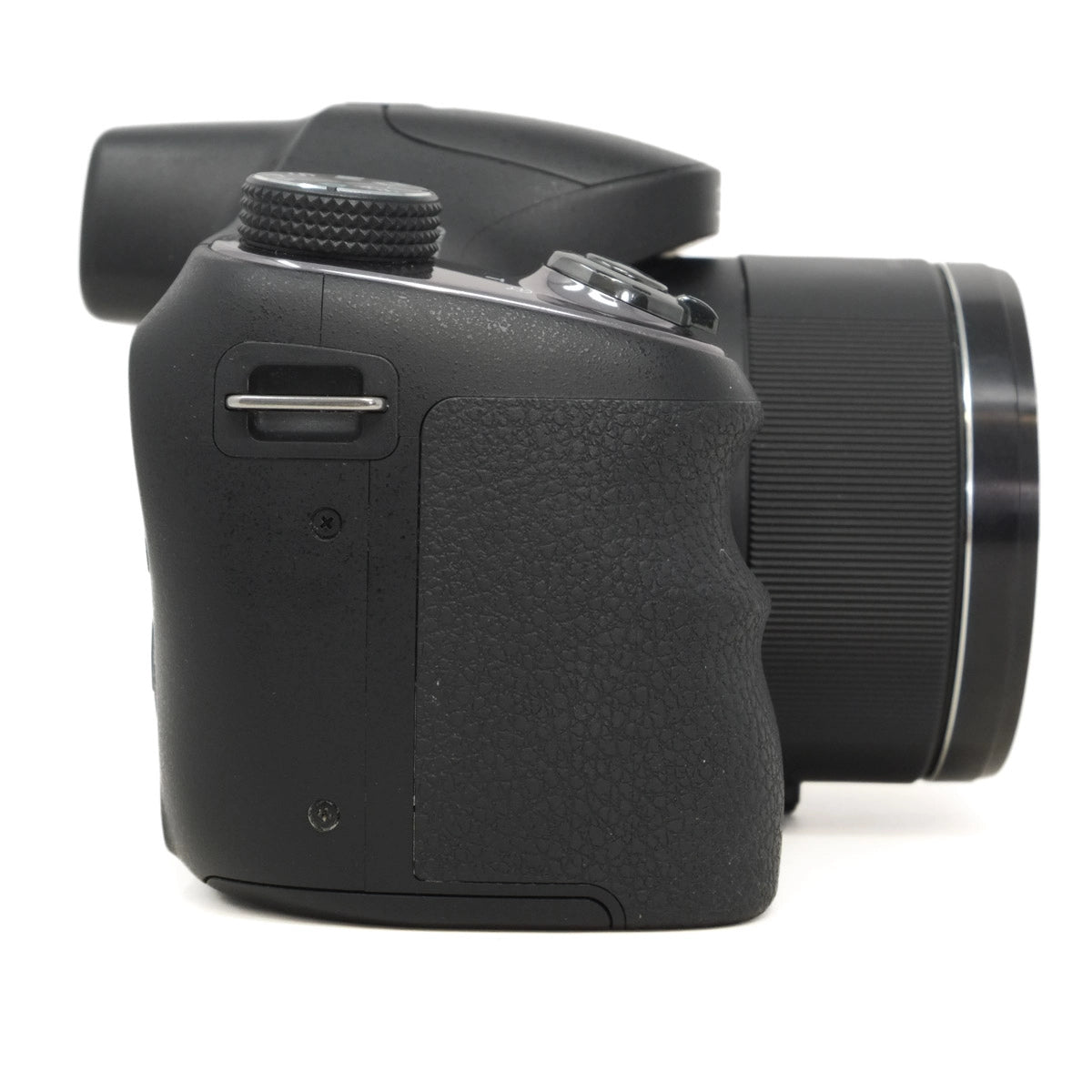 Black digital camera on a white background