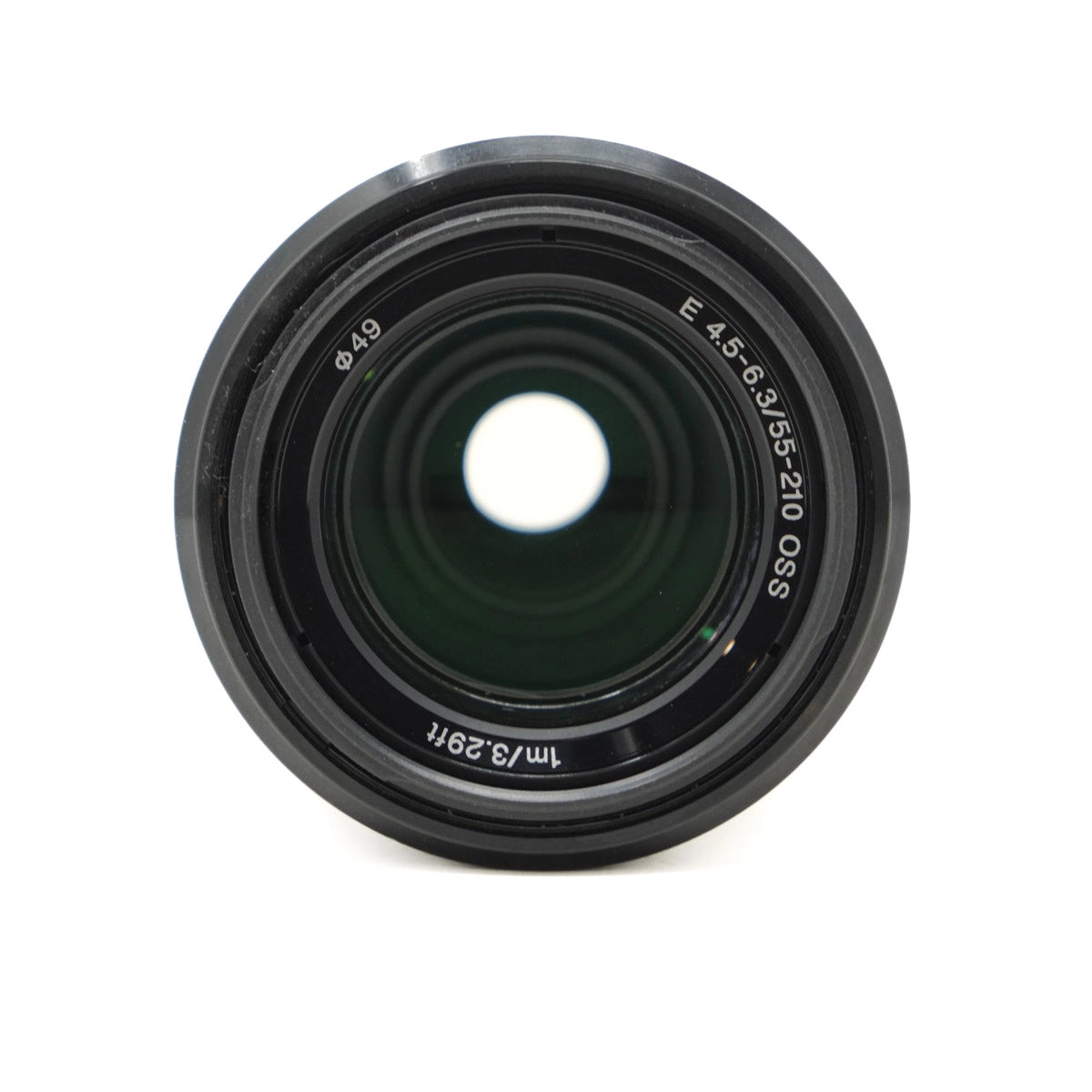 Camera lens with specifications on a white background