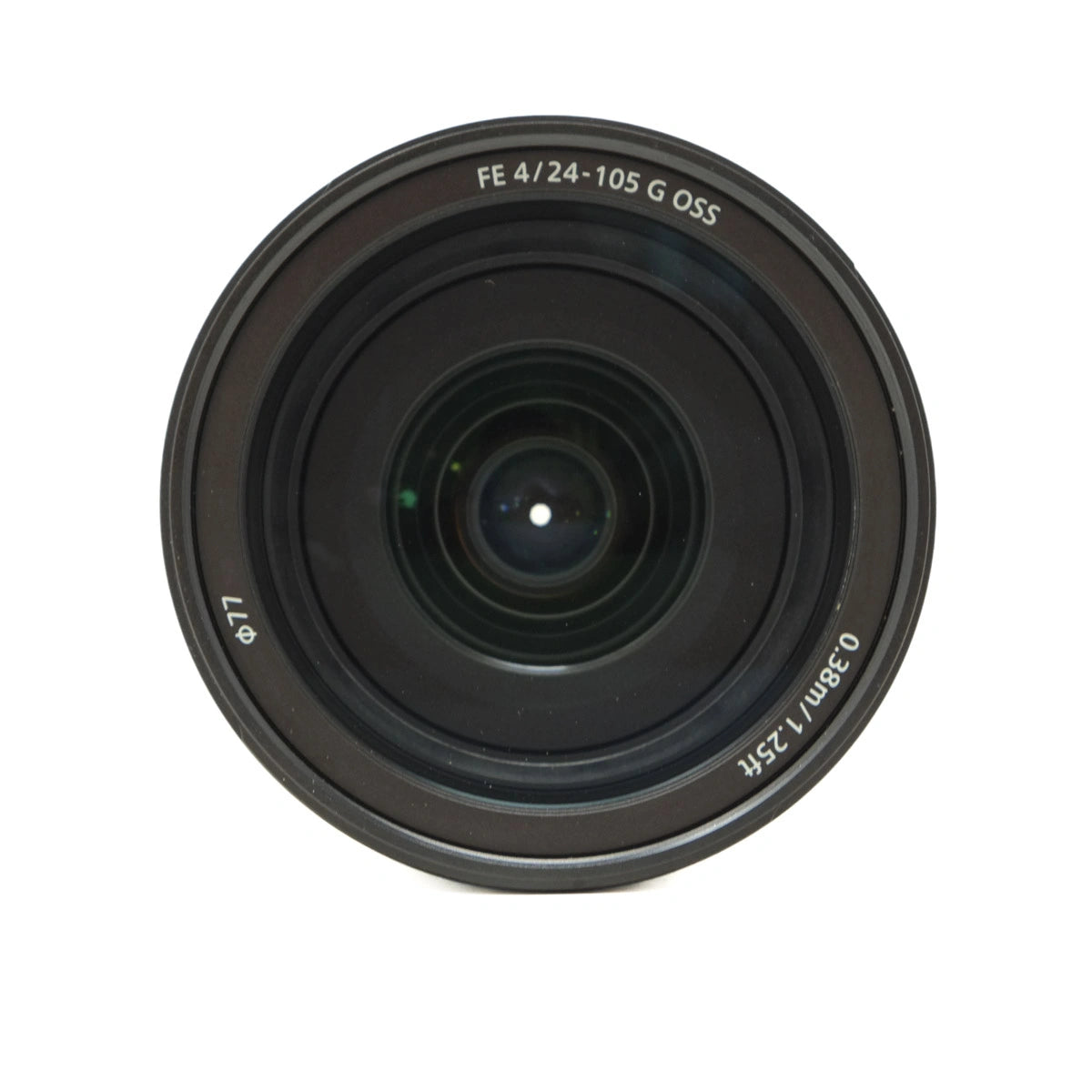 Camera lens with specifications on a white background