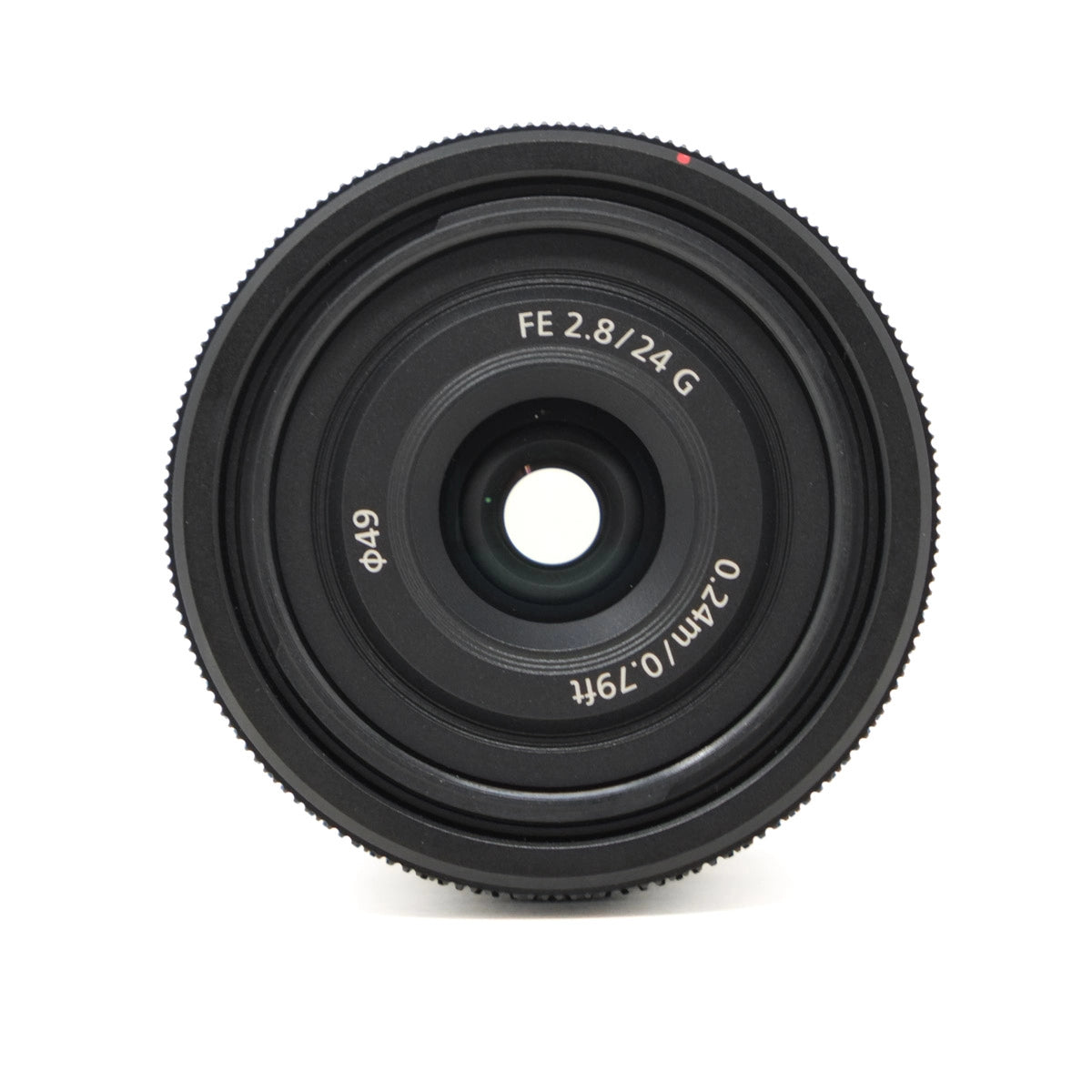 Camera lens with specifications on a white background
