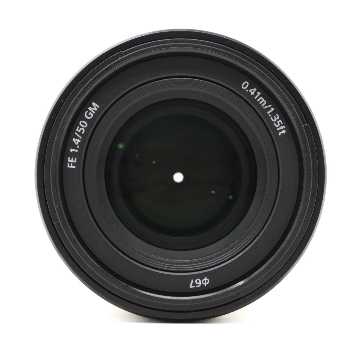 Camera lens with specifications on a white background