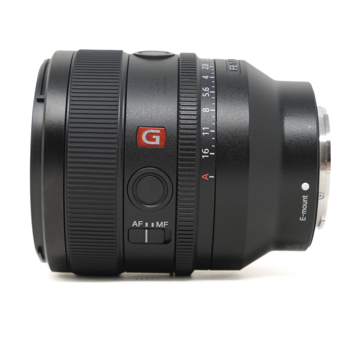 Camera lens with brand logo on a white background