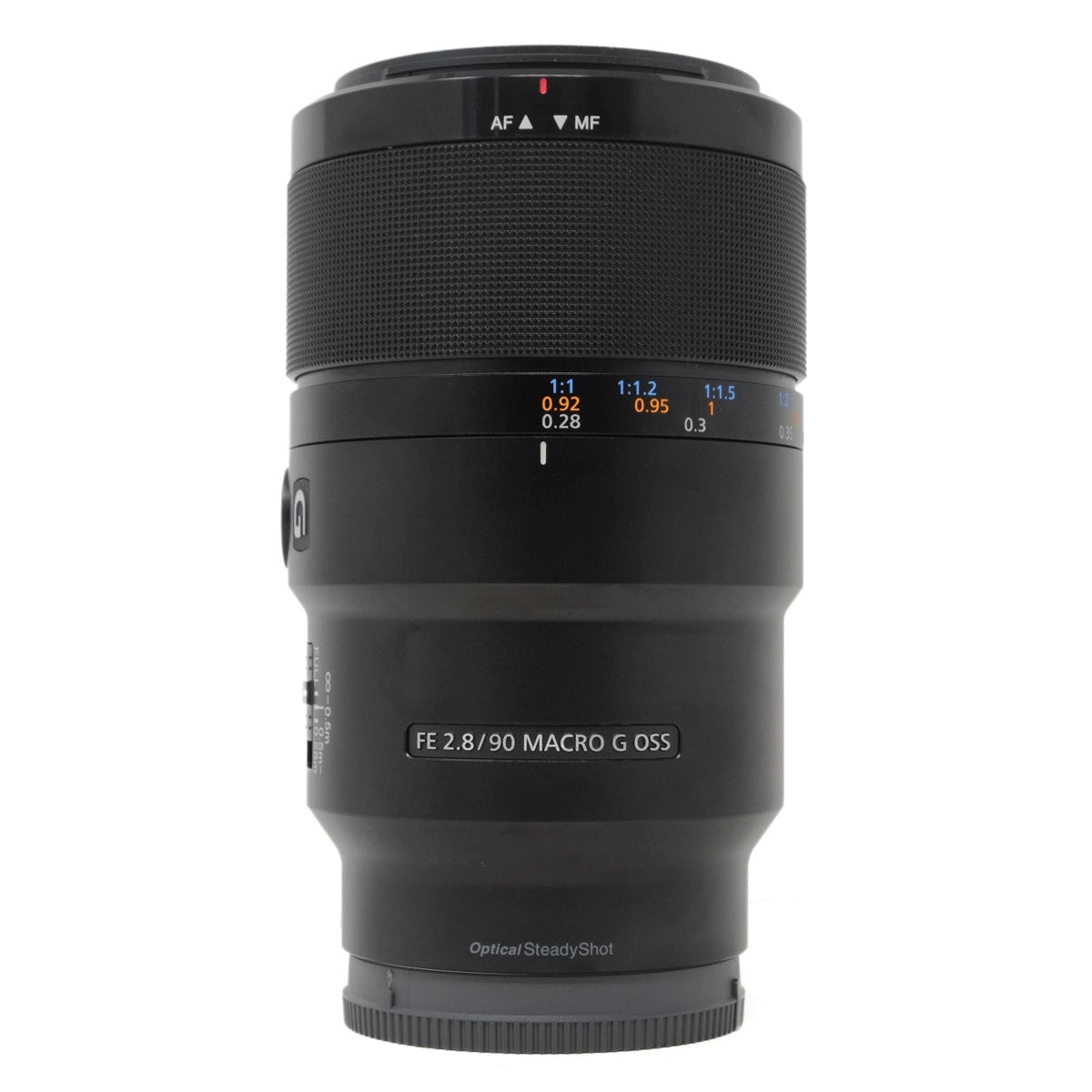 Camera lens with detailed specifications on a white background