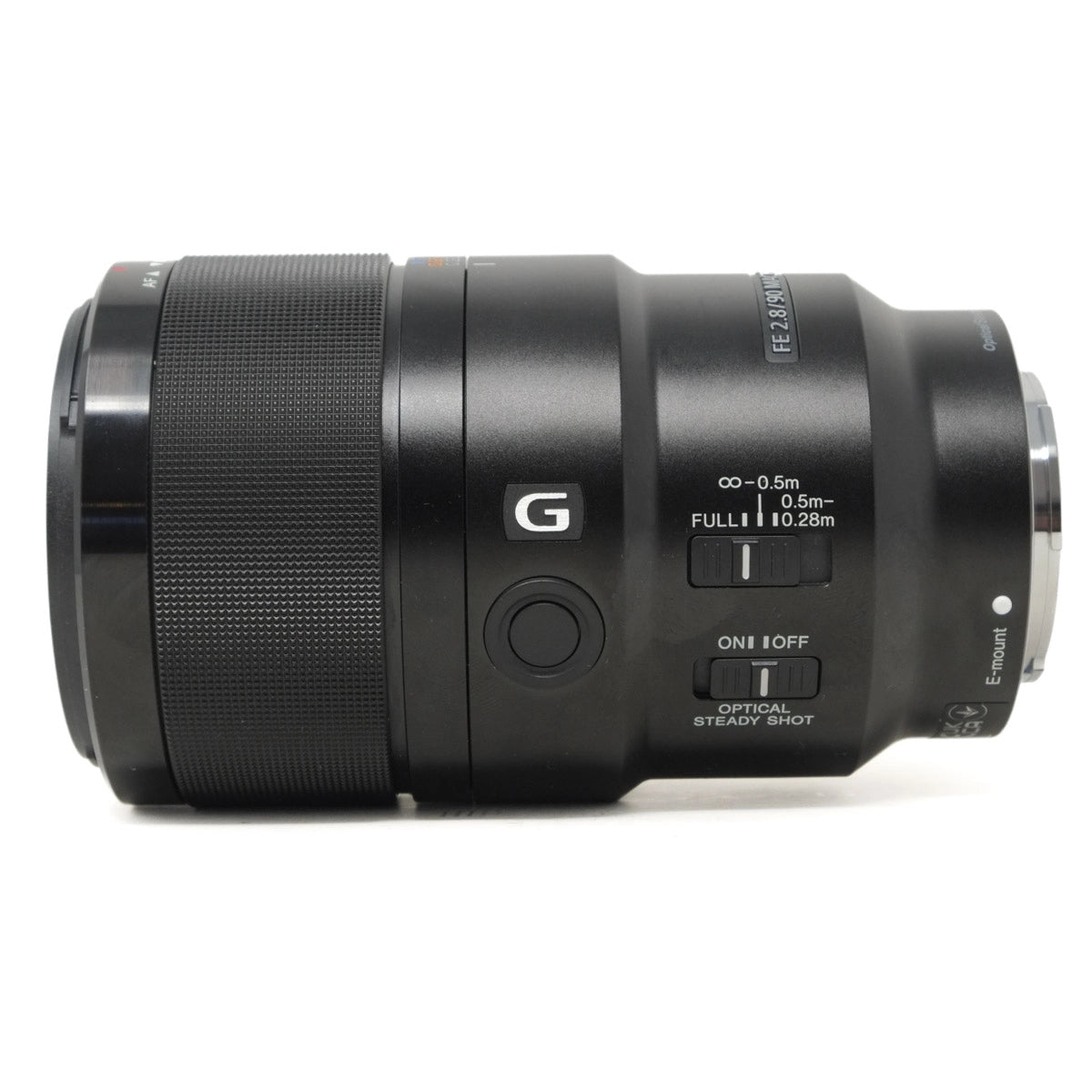 Camera lens with brand logo on a white background