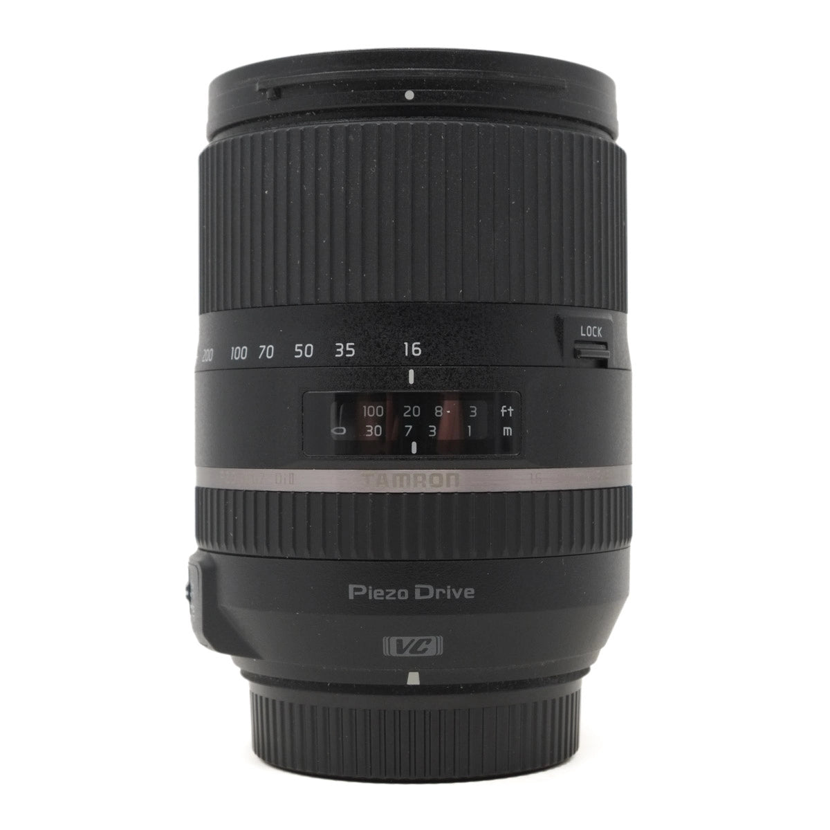 Camera lens with focus and aperture information on a white background
