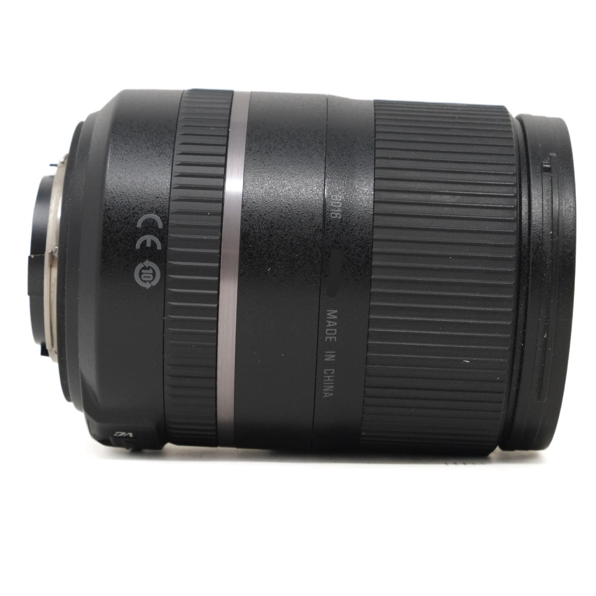 Black camera lens on a white background
