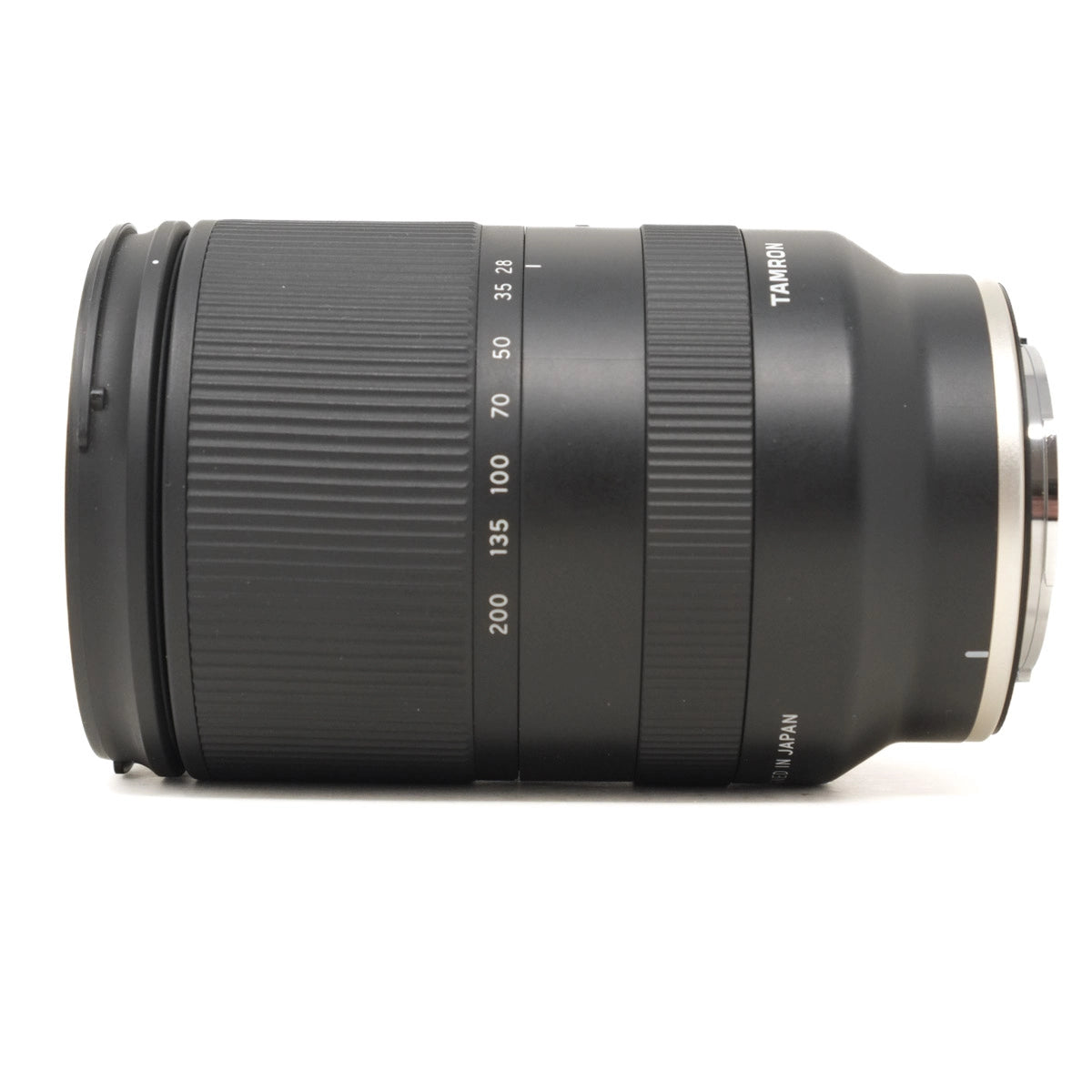 Camera lens with brand name on a white background