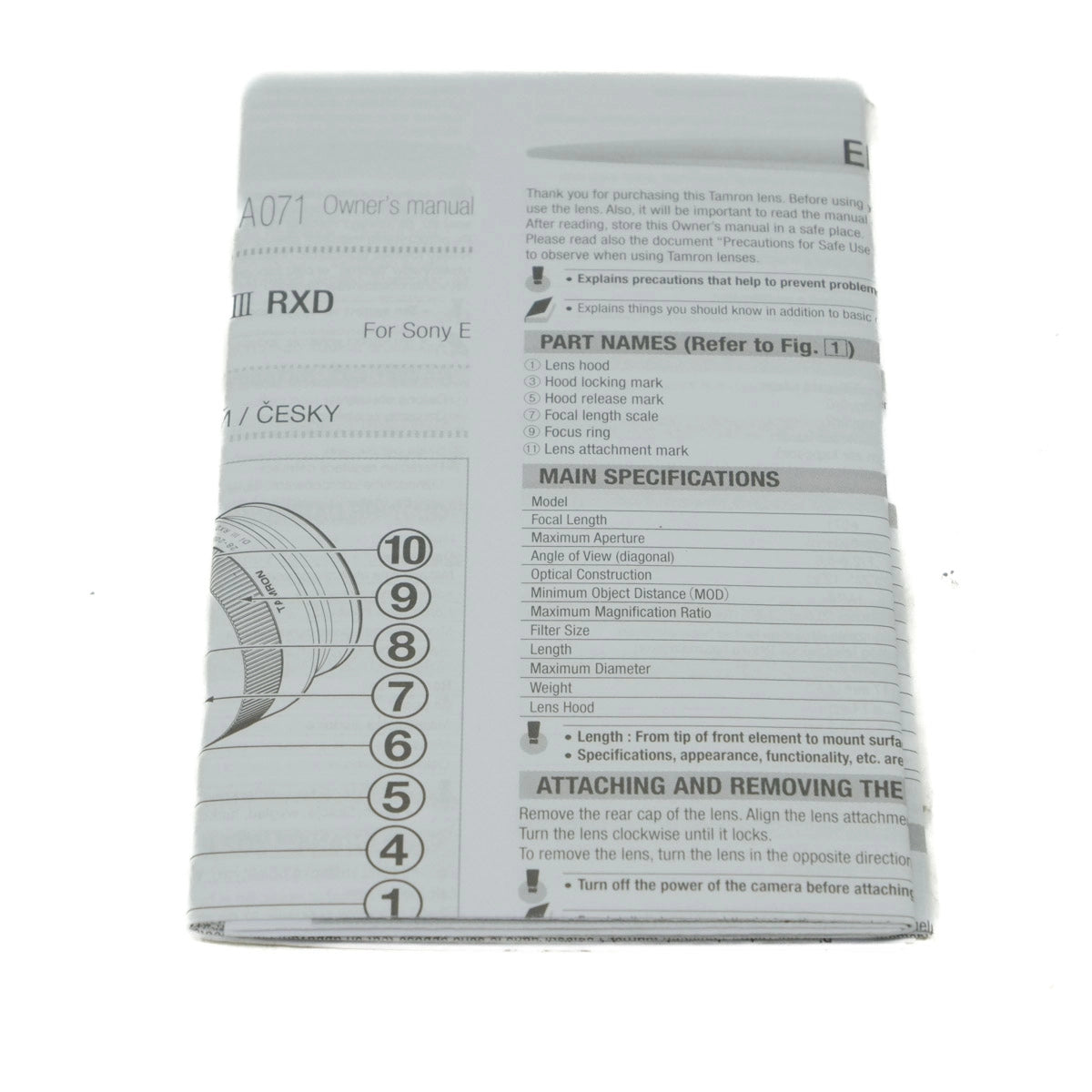 Used Tamron 28-200mm f2.8-5.6 Di III RXD Lens for Sony E - manual