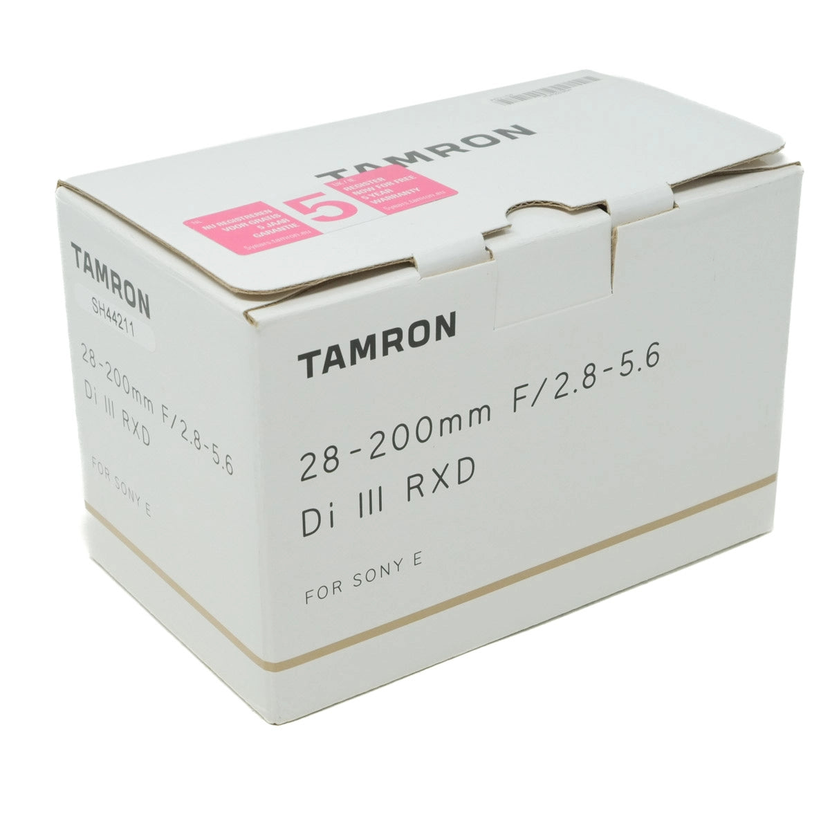 Tamron camera lens box on a white background