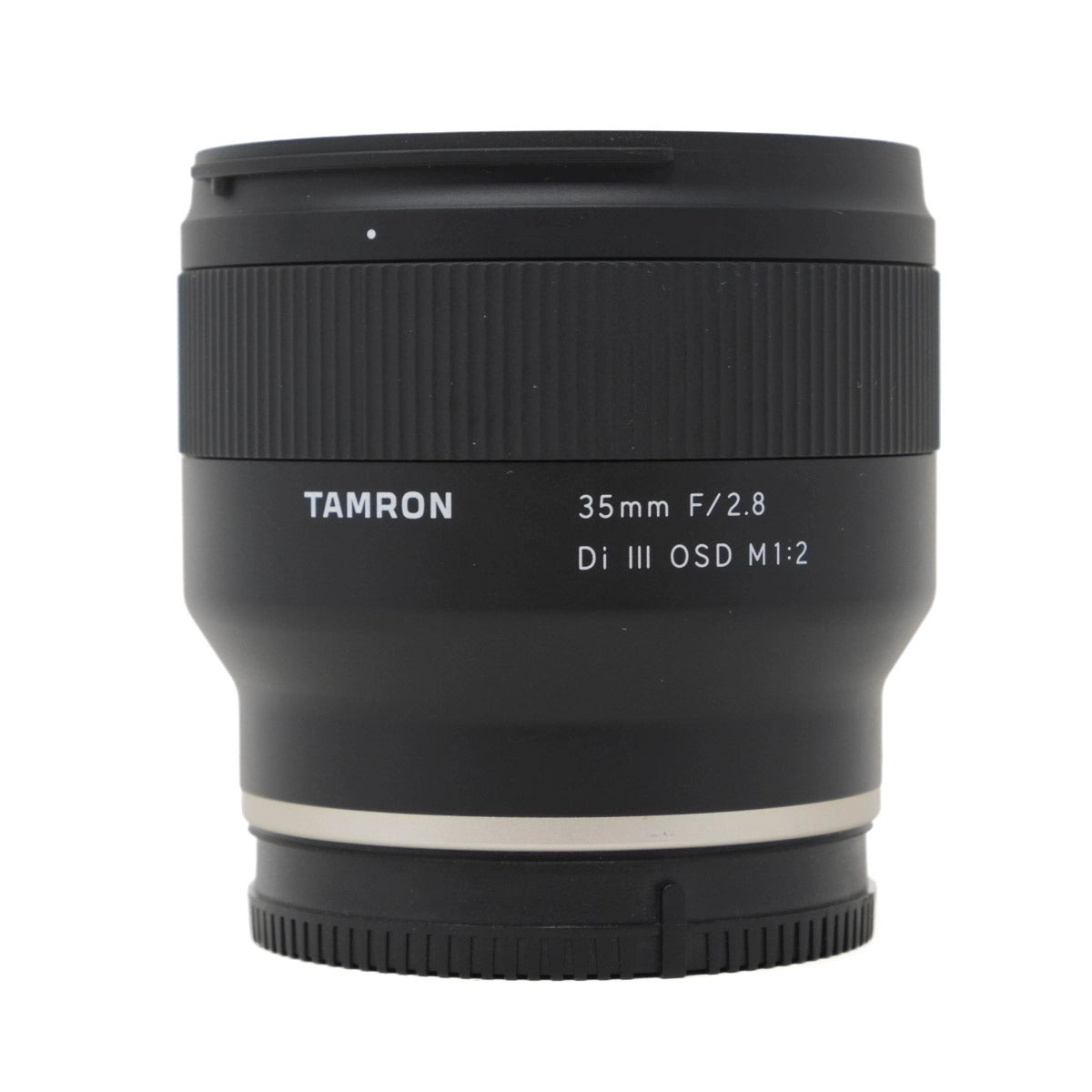 Black Tamron camera lens on a white background