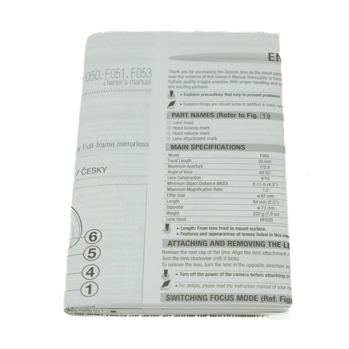 Used Tamron 35mm f2.8 Di III OSD M1:2 Lens for Sony E - instructions