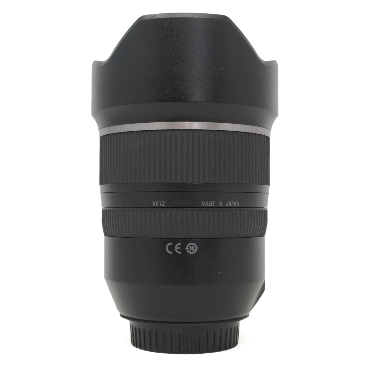 Black camera lens on a white background