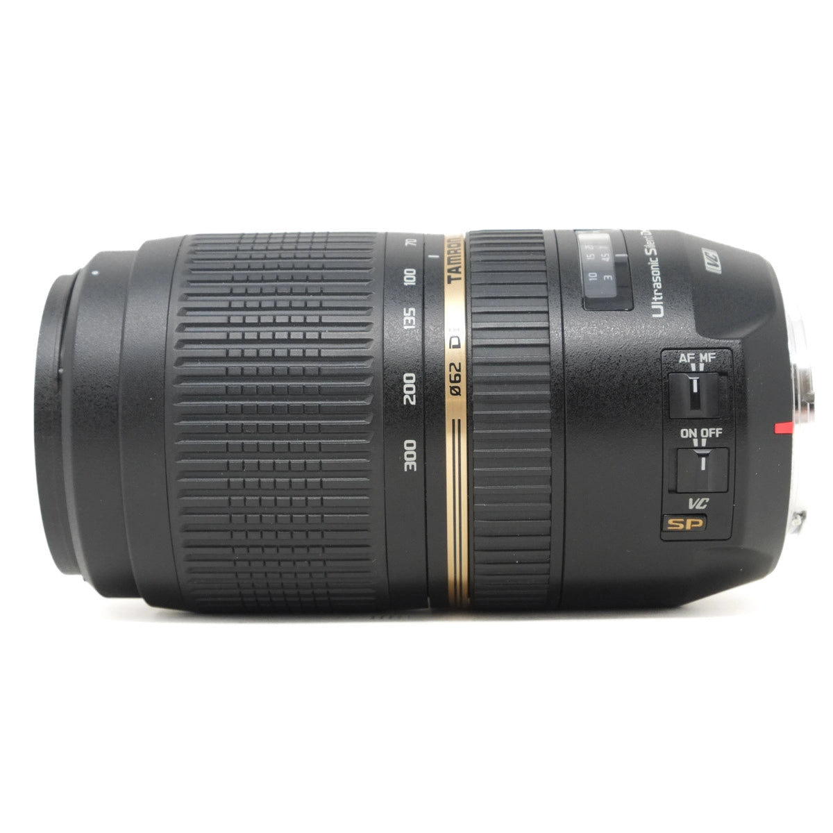 Camera lens with brand logo on a white background