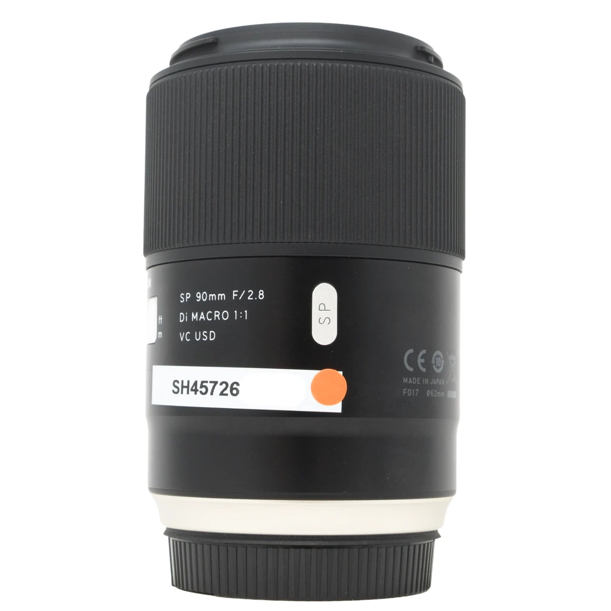 A Canon SP 90mm F/2.8 Di Macro 1:1 lens, model SH45726, shown from the front against a white background.