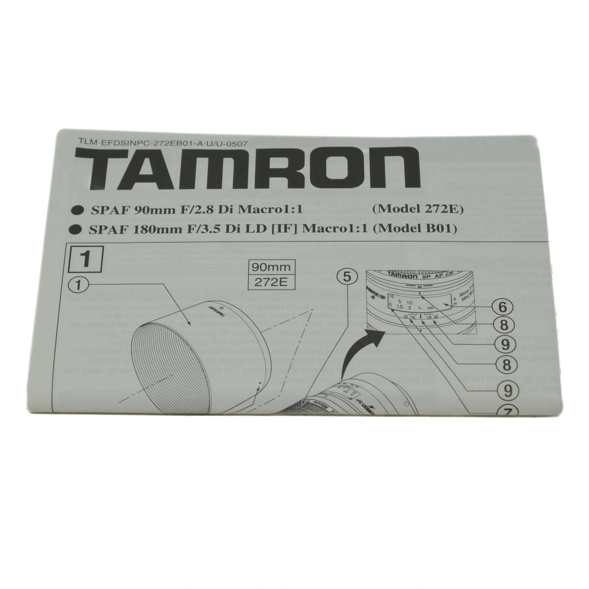 Tamron camera lens manual on a white background