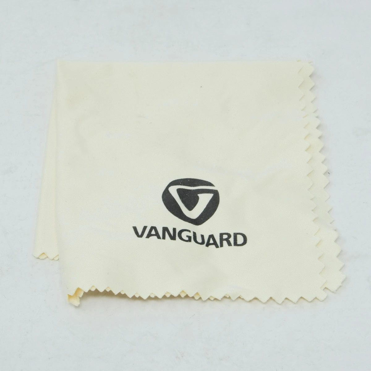 White cleaning cloth with Vanguard logo on a light gray background