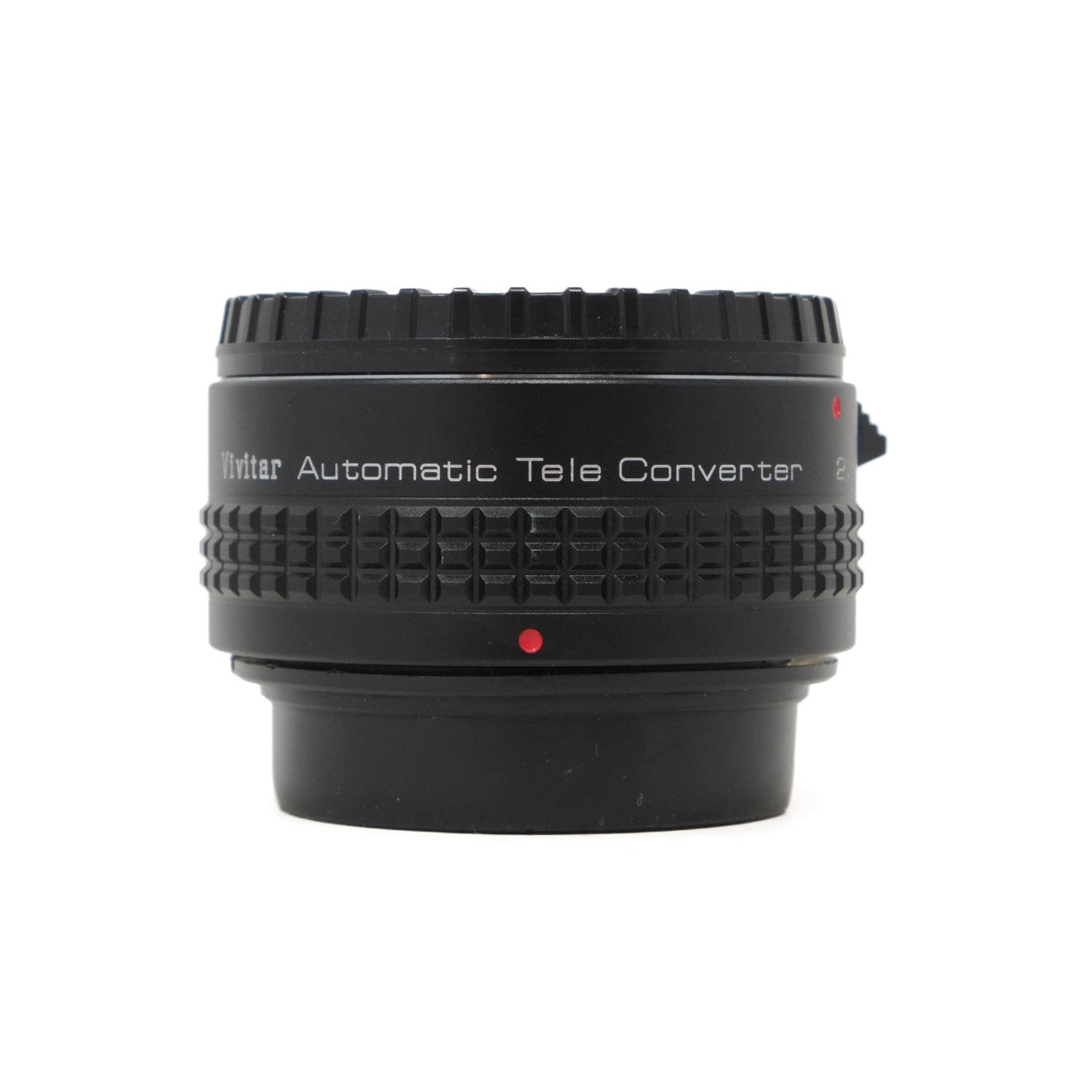 Black Vivitar Automatic Tele Converter on a white background