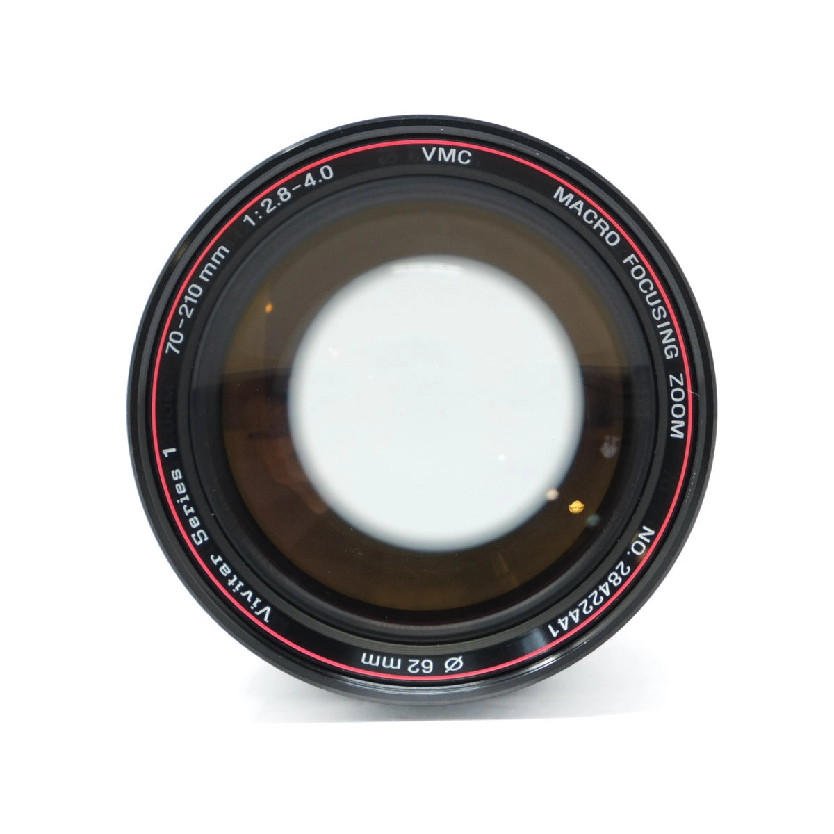 Camera lens with specifications on a white background