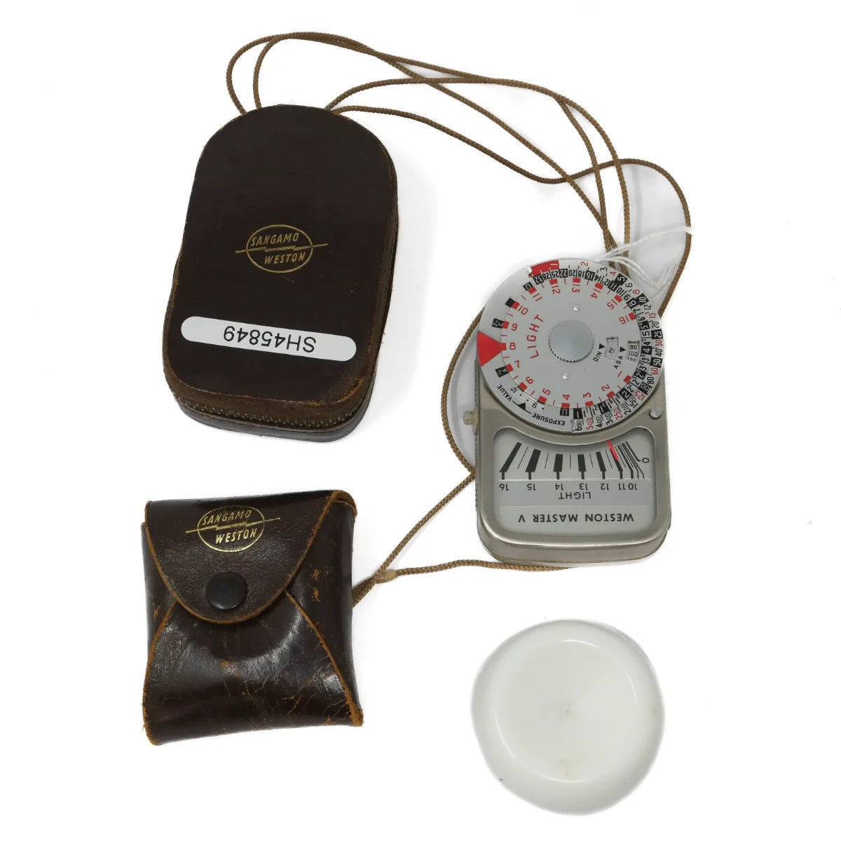 Used Weston Master V light meter with invercone and cases - top angle