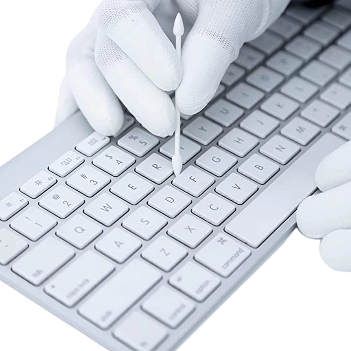 VSGO Dustless Cotton Swab angle of swab used to clean keyboard