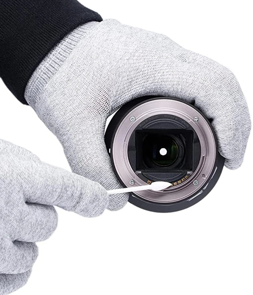 VSGO Dustless Cotton Swab swab being used to clean lens