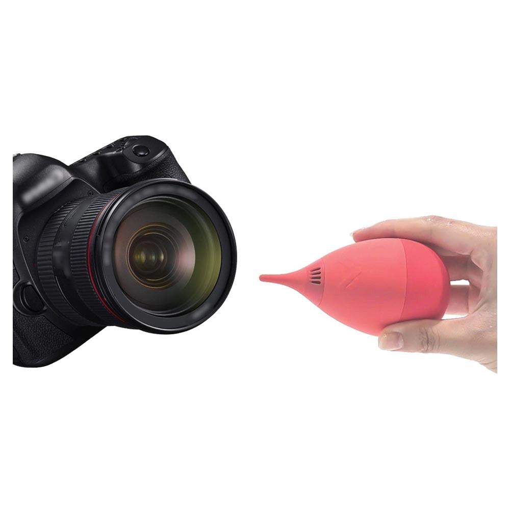 VSGO Imp Air Blower (Orange) front angle being used on camera lens