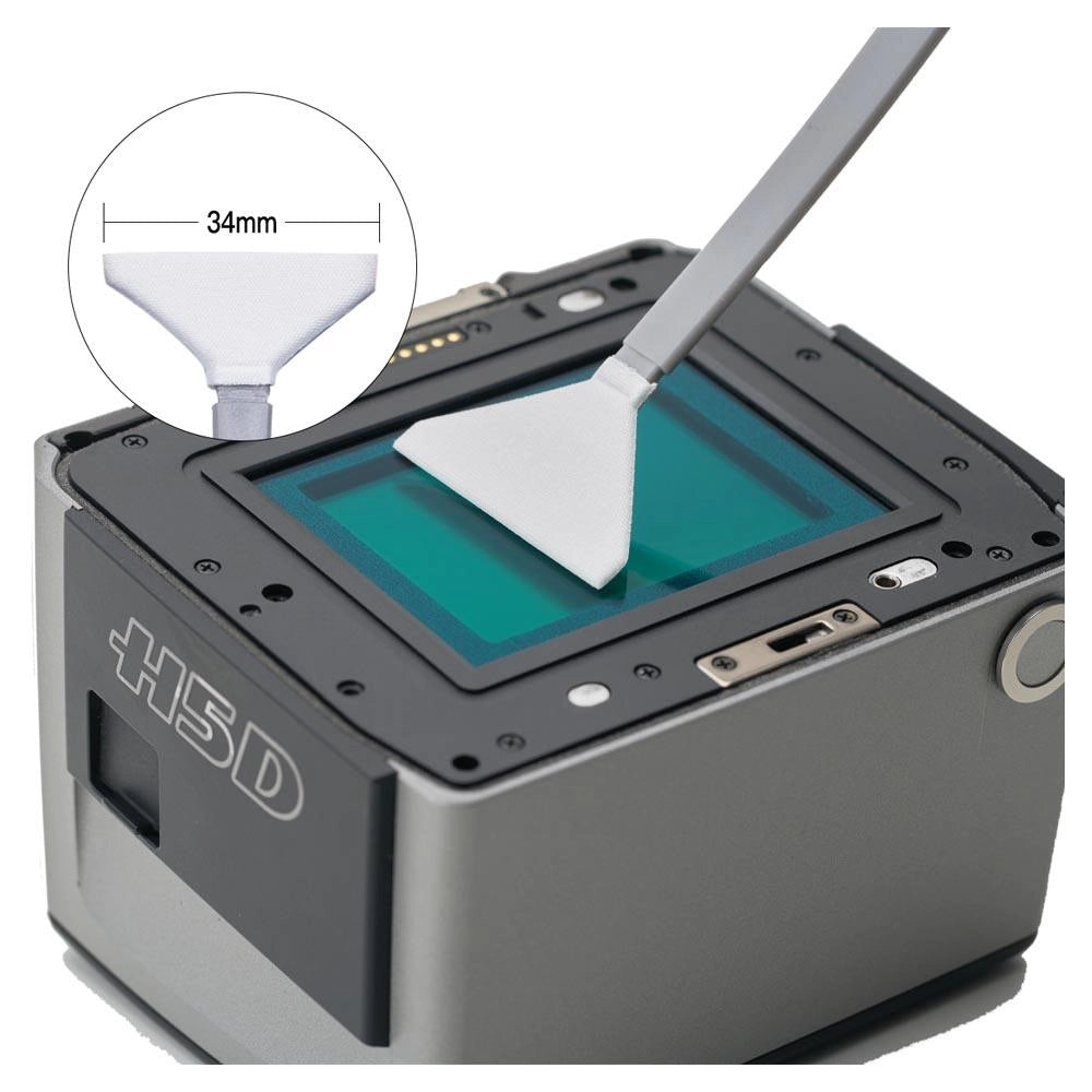 VSGO Medium Format Sensor Cleaning Rod Kit top angle of swob being used on medium format sensor