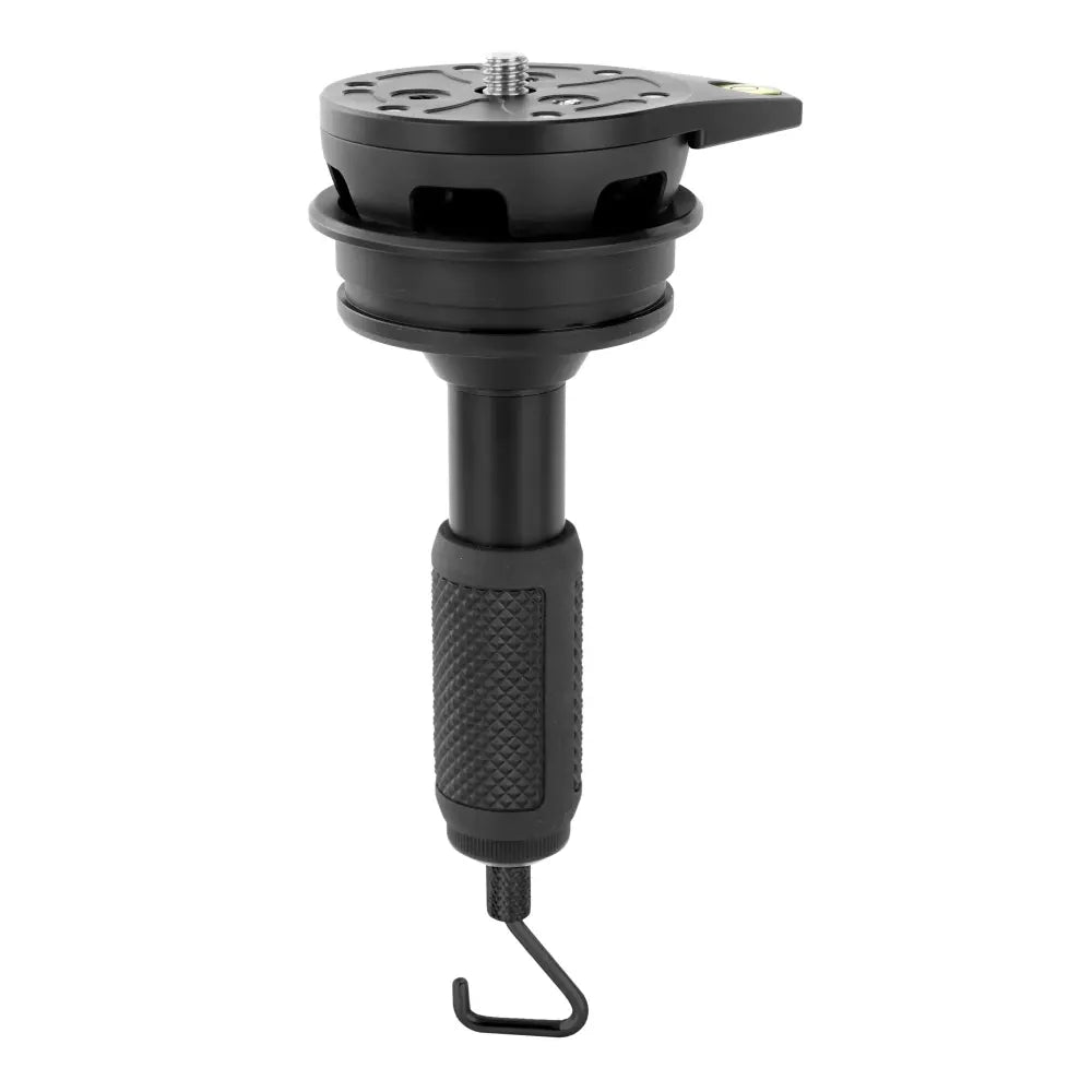 Black adjustable camera mount on a white background