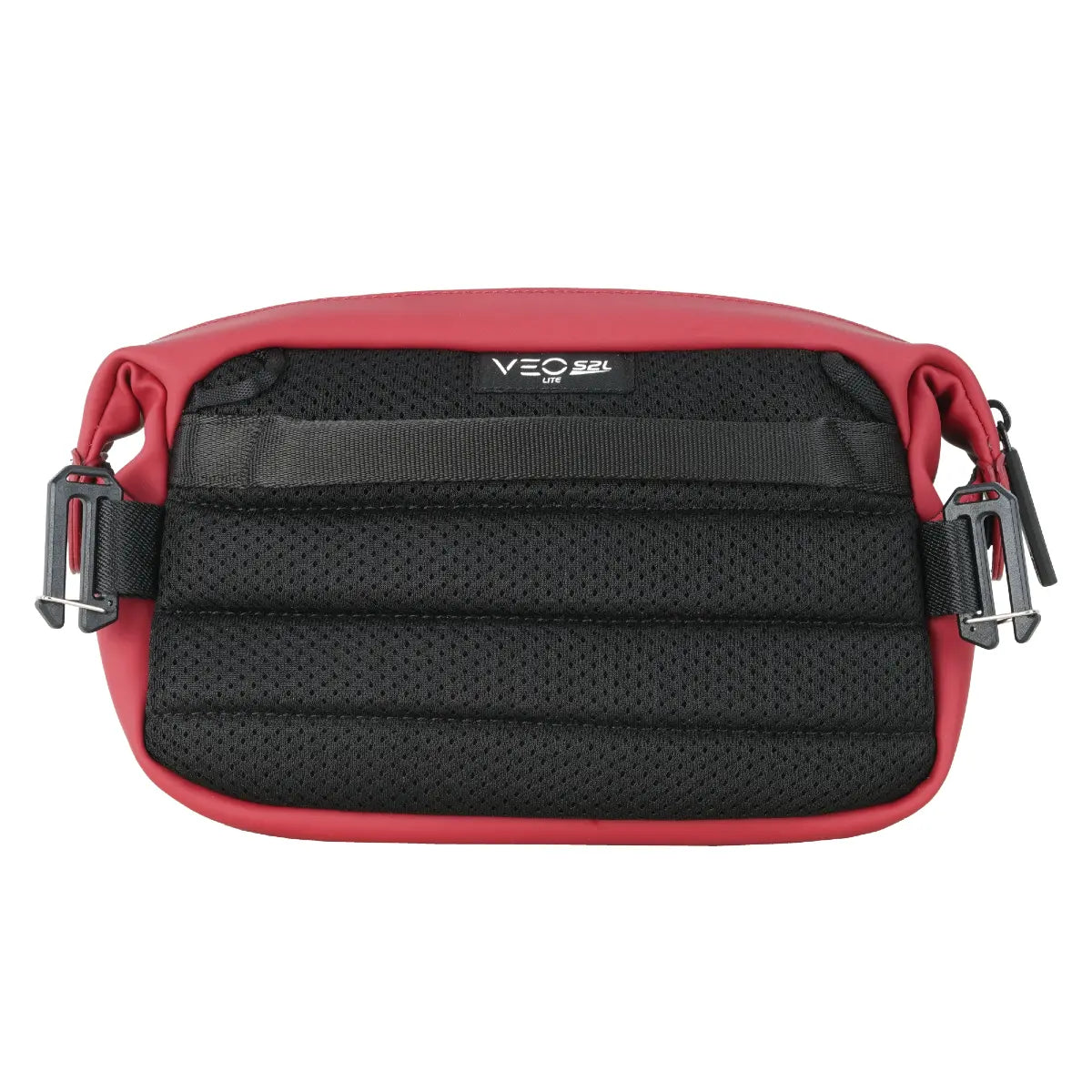 Red and black pouch with a visible brand logo on a white background