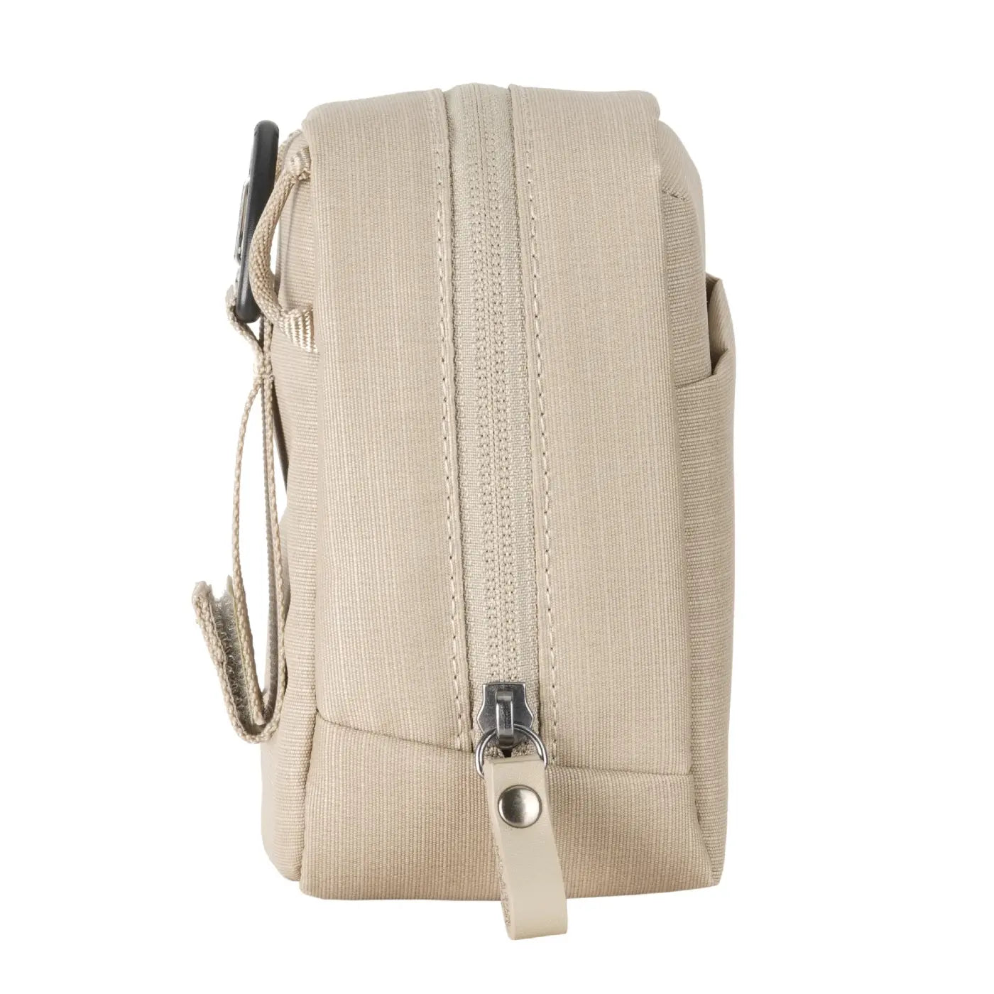 Beige pouch with zipper on a white background