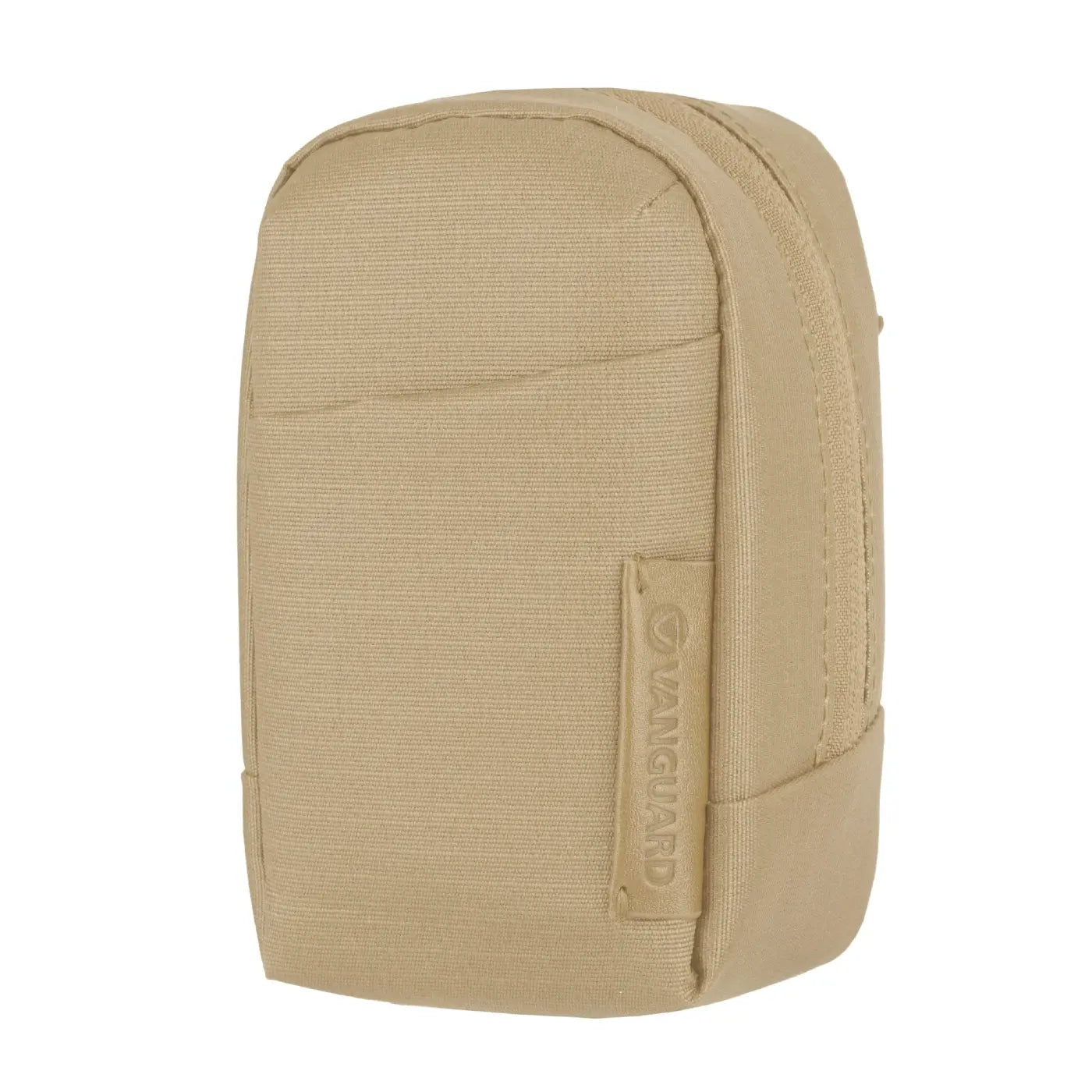 Tan tactical pouch with a brand logo on a white background
