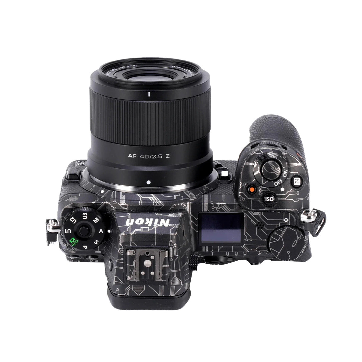 Viltrox 40mm F2.5 AF - Nikon Z Mount top angle on camera