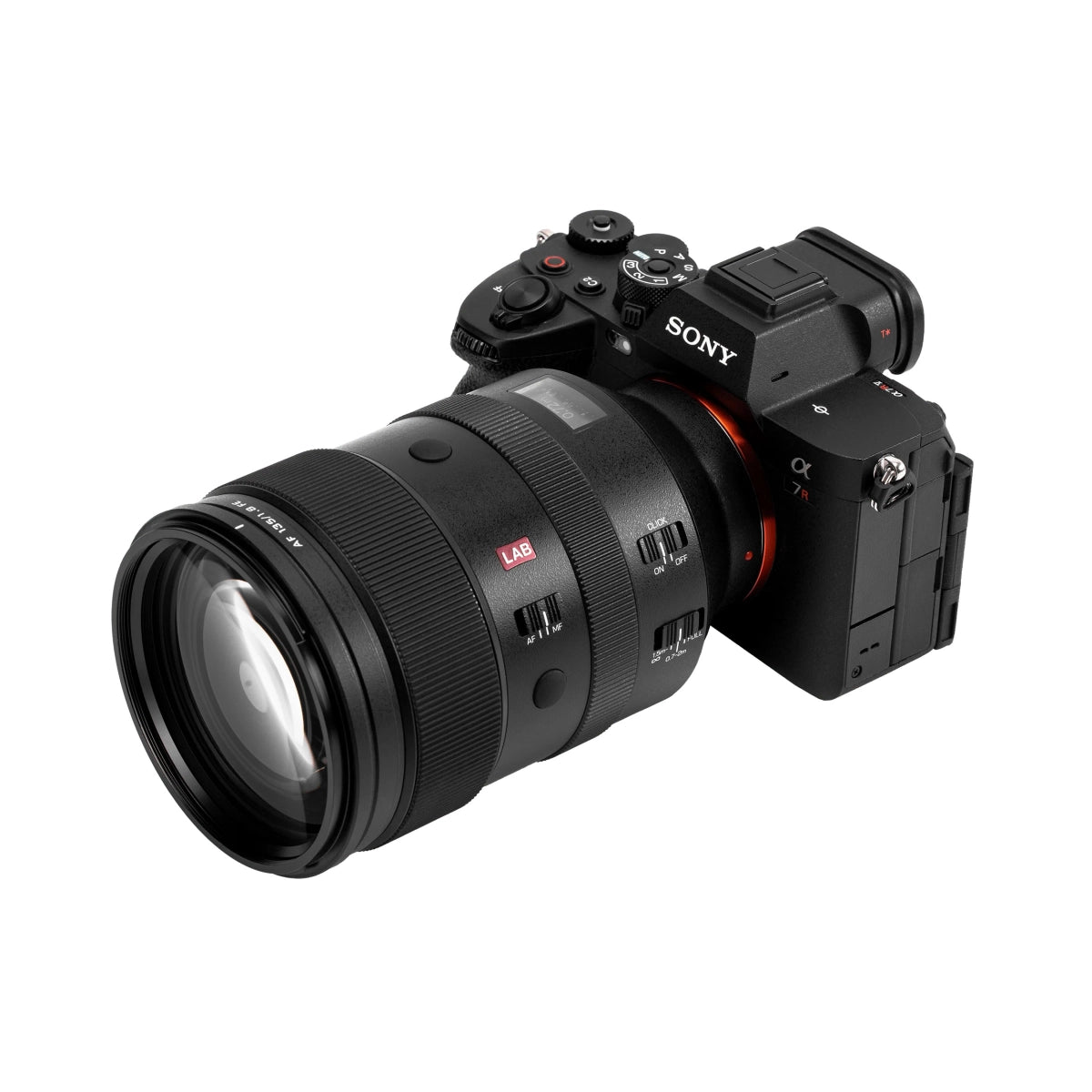 Viltrox AF 135/1.8 FE Sony Fit Lens front angle on camera