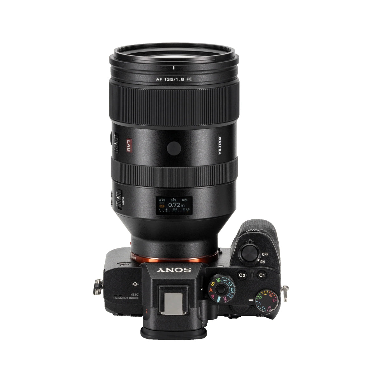 Viltrox AF 135/1.8 FE Sony Fit Lens top angle on camera