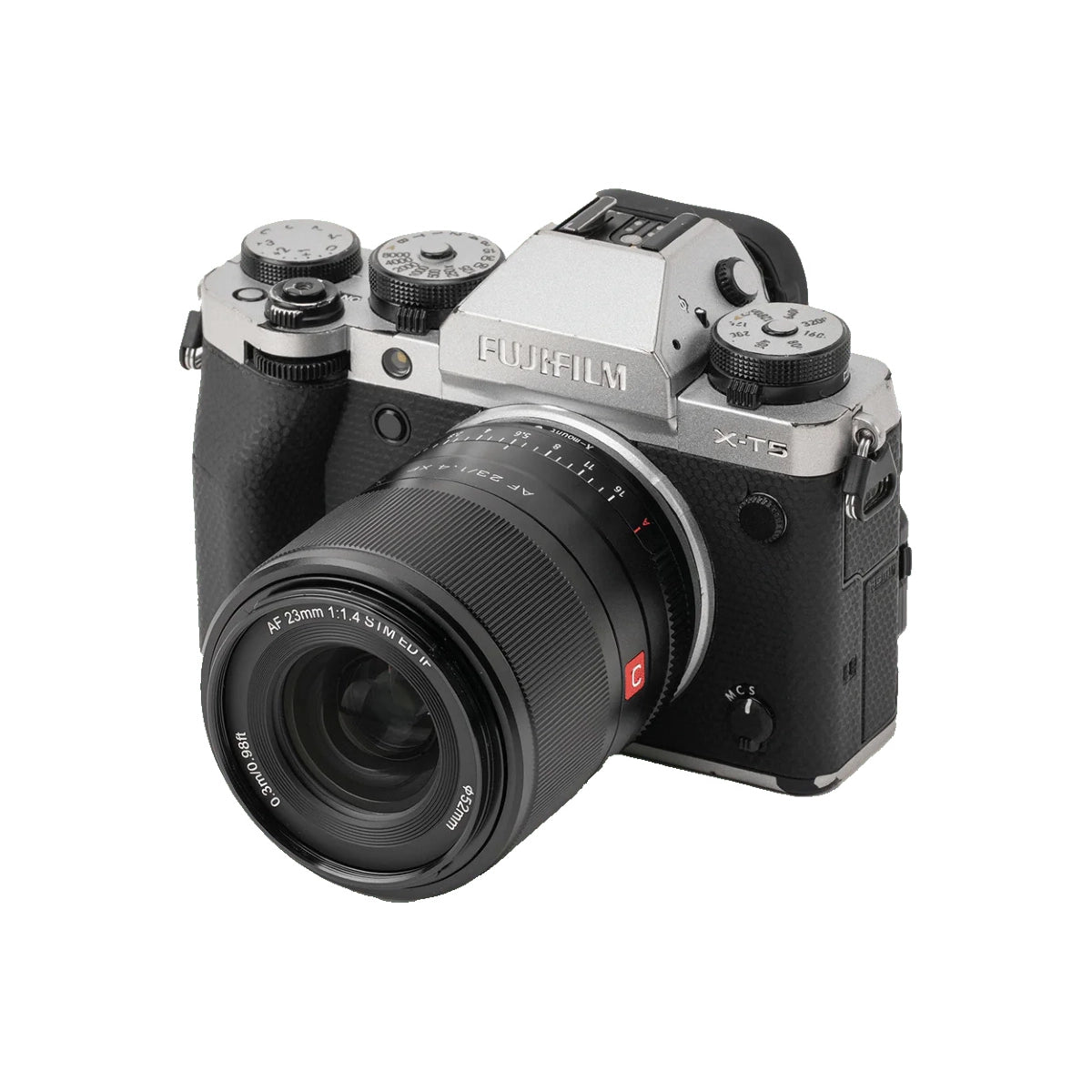 Viltrox AF 23mm f1.4 XF wide-angle Lens - Fujifilm X front angle on camera