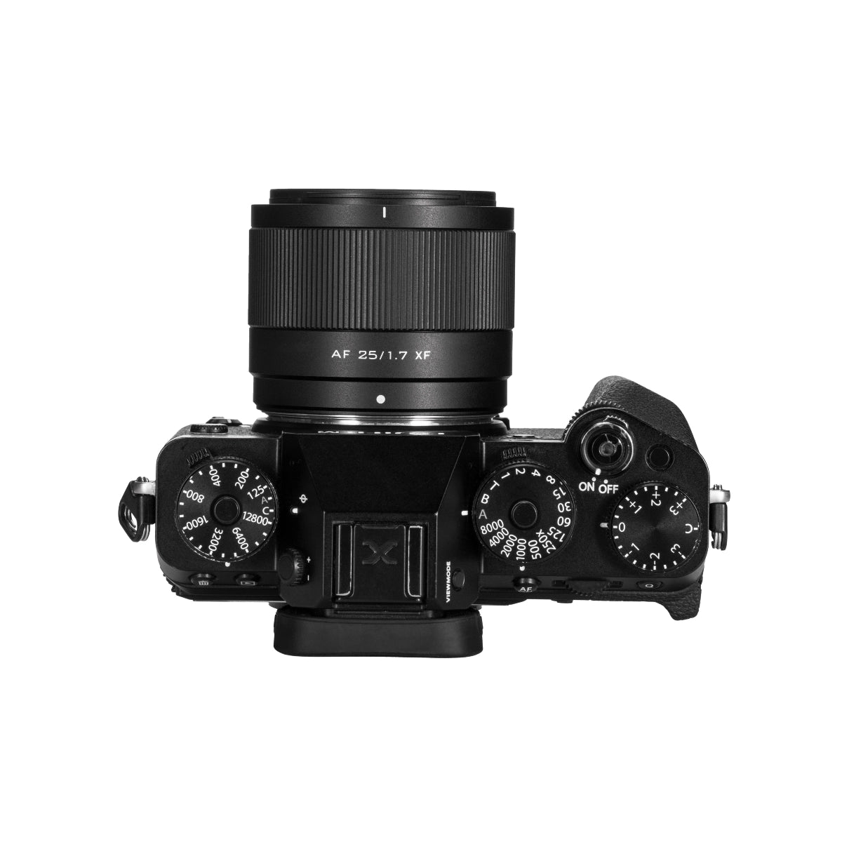 Viltrox AF 25mm F1.7 Lens - Fujifilm XF Mount on camera top angle