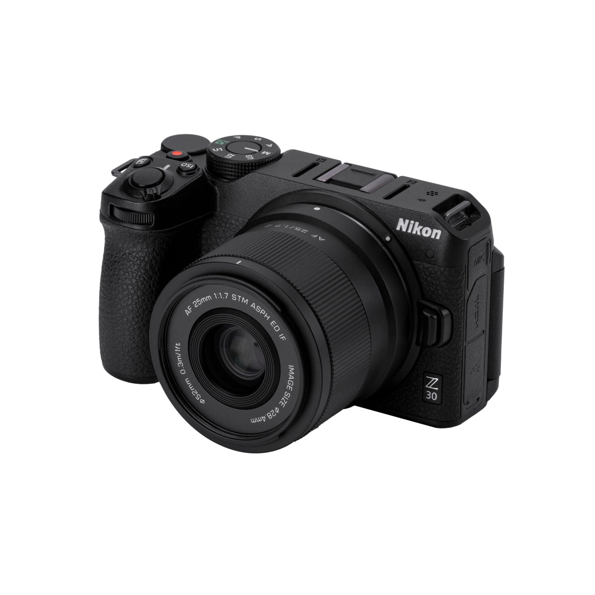 Viltrox AF 25mm F1.7 Lens - Nikon Z Mount on camera side angle