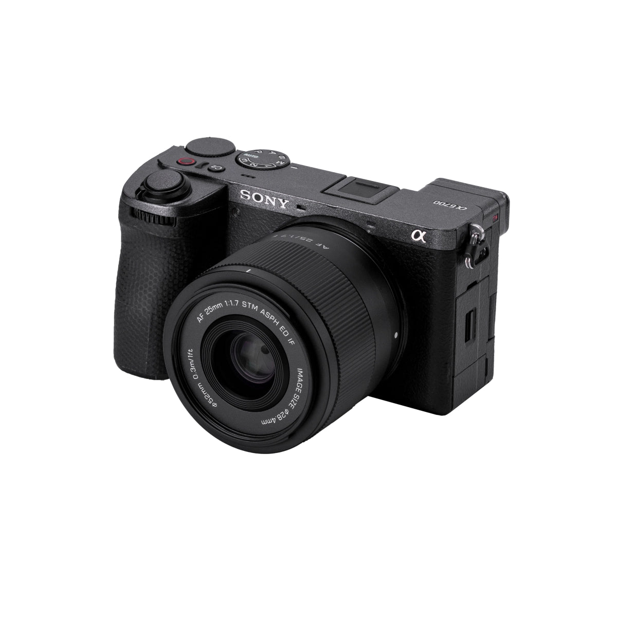 Viltrox AF 25mm F1.7 Lens - Sony E Mount side angle on camera