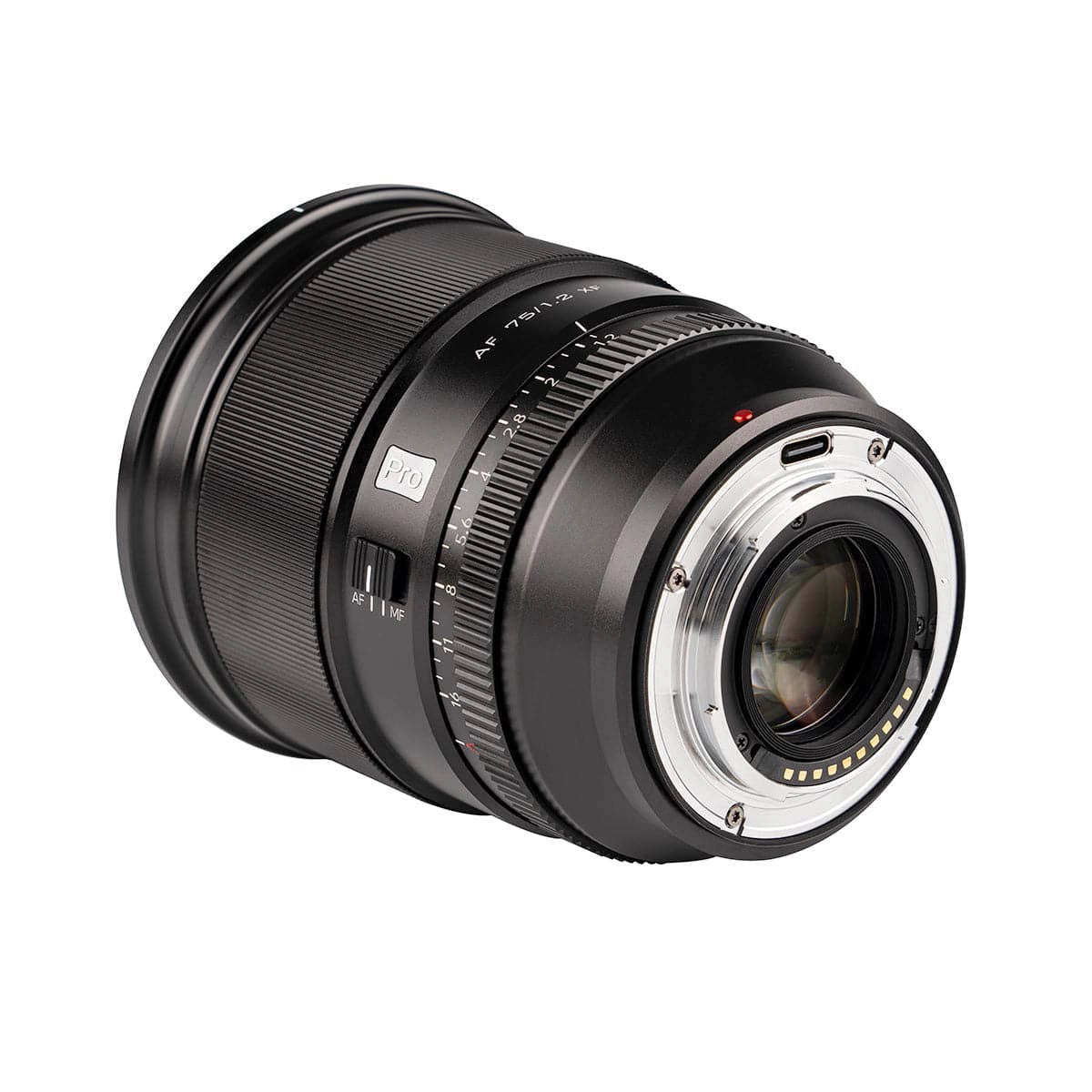 Viltrox AF 75mm F1.2 XF lens - Fujifilm back angle from right side